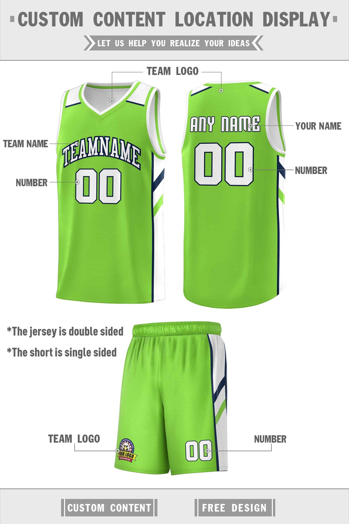 Custom Neon Green White-Navy Classic Sets Sports Uniform Basketball Jersey