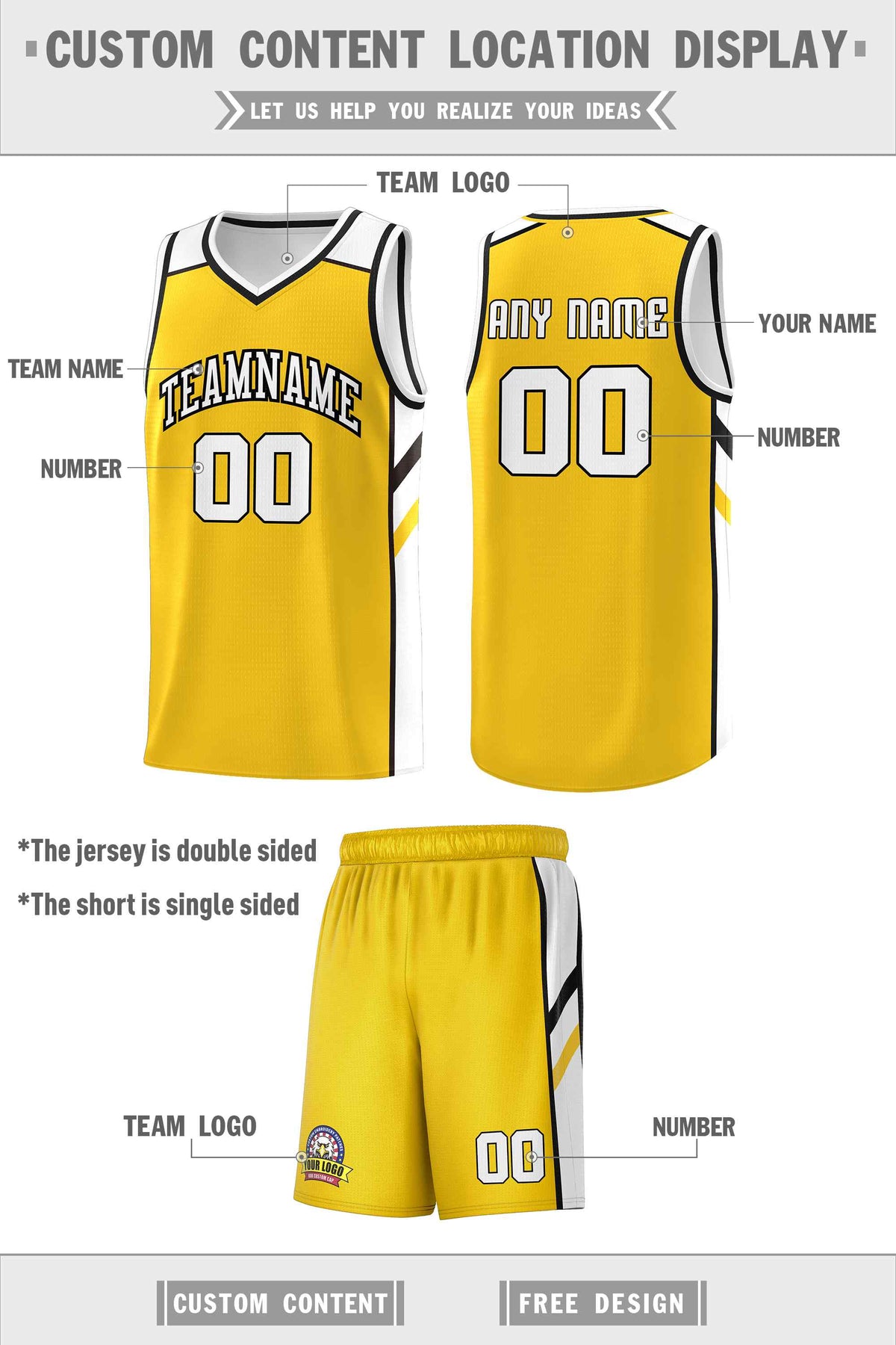 Custom Yellow White-Black Classic Sets Sports Uniform Basketball Jersey