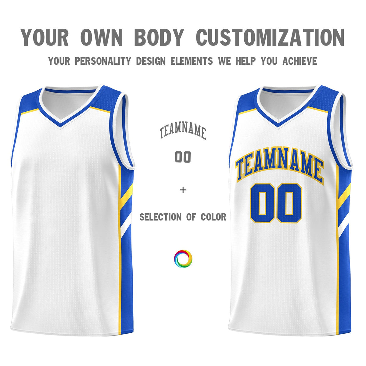 Custom White Yellow-Royal Classic Tops Men/Boy Athletic Basketball Jersey