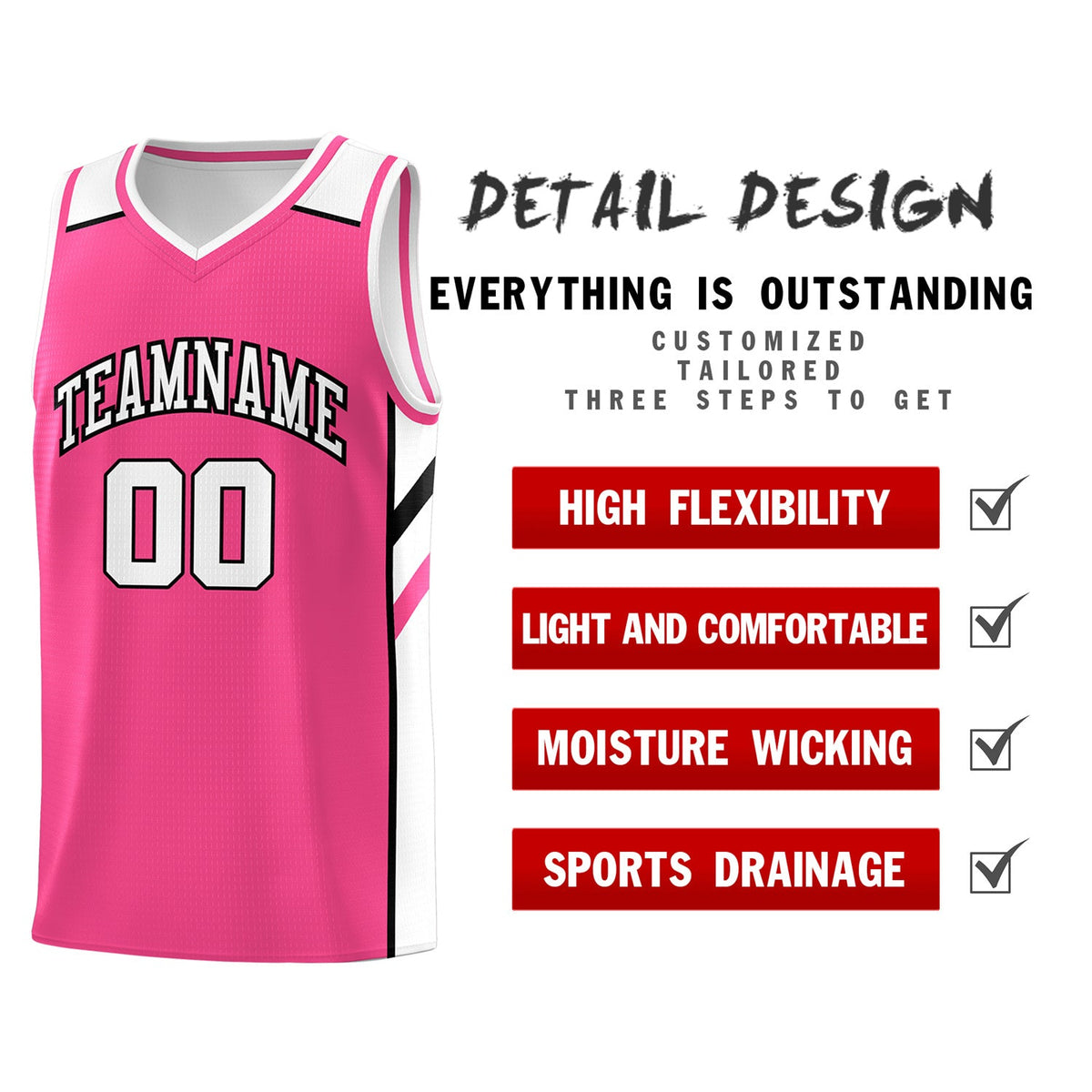 Custom Pink White Classic Tops Athletic Casual Basketball Jersey