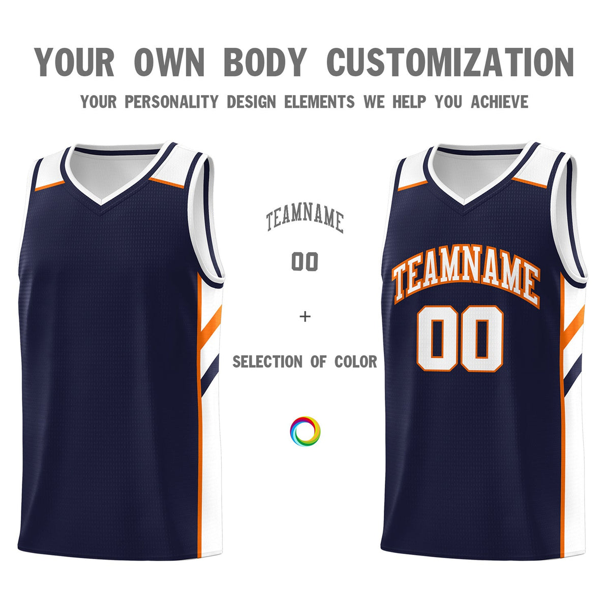 Custom Navy Orange-White Classic Tops Men/Boy Athletic Basketball Jersey