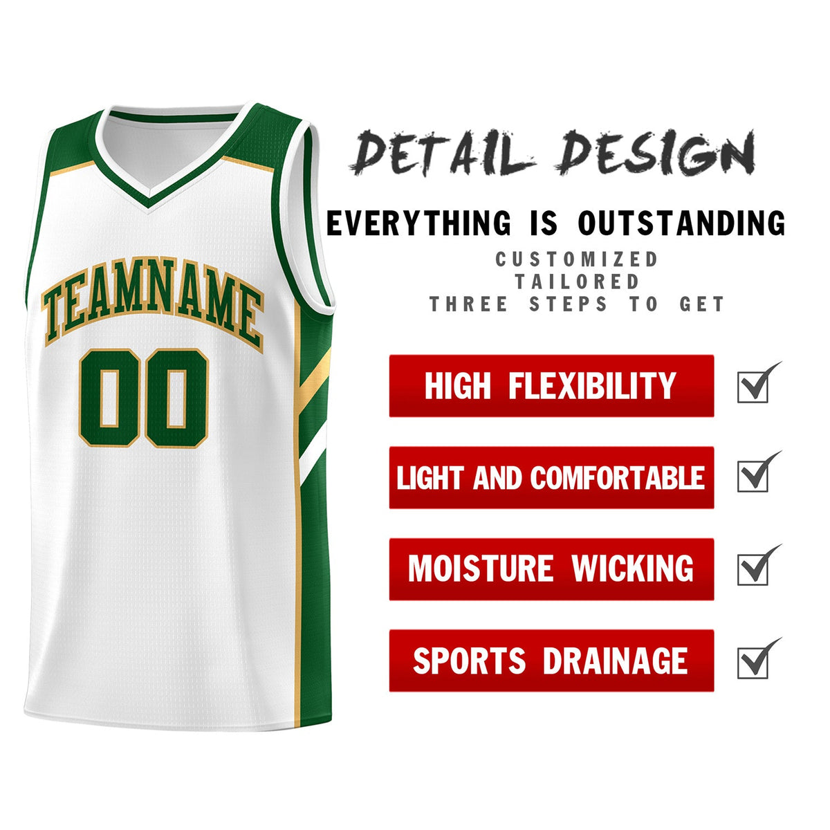 Custom White Green Classic Tops Men/Boy Athletic Basketball Jersey