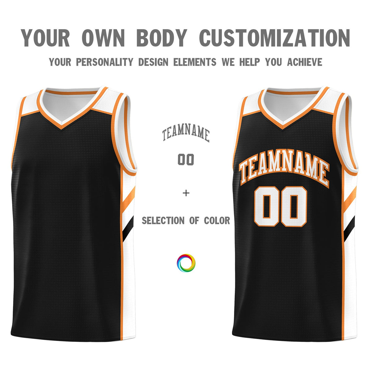 Custom Black White-Orange Classic Tops Men/Boy Athletic Basketball Jersey