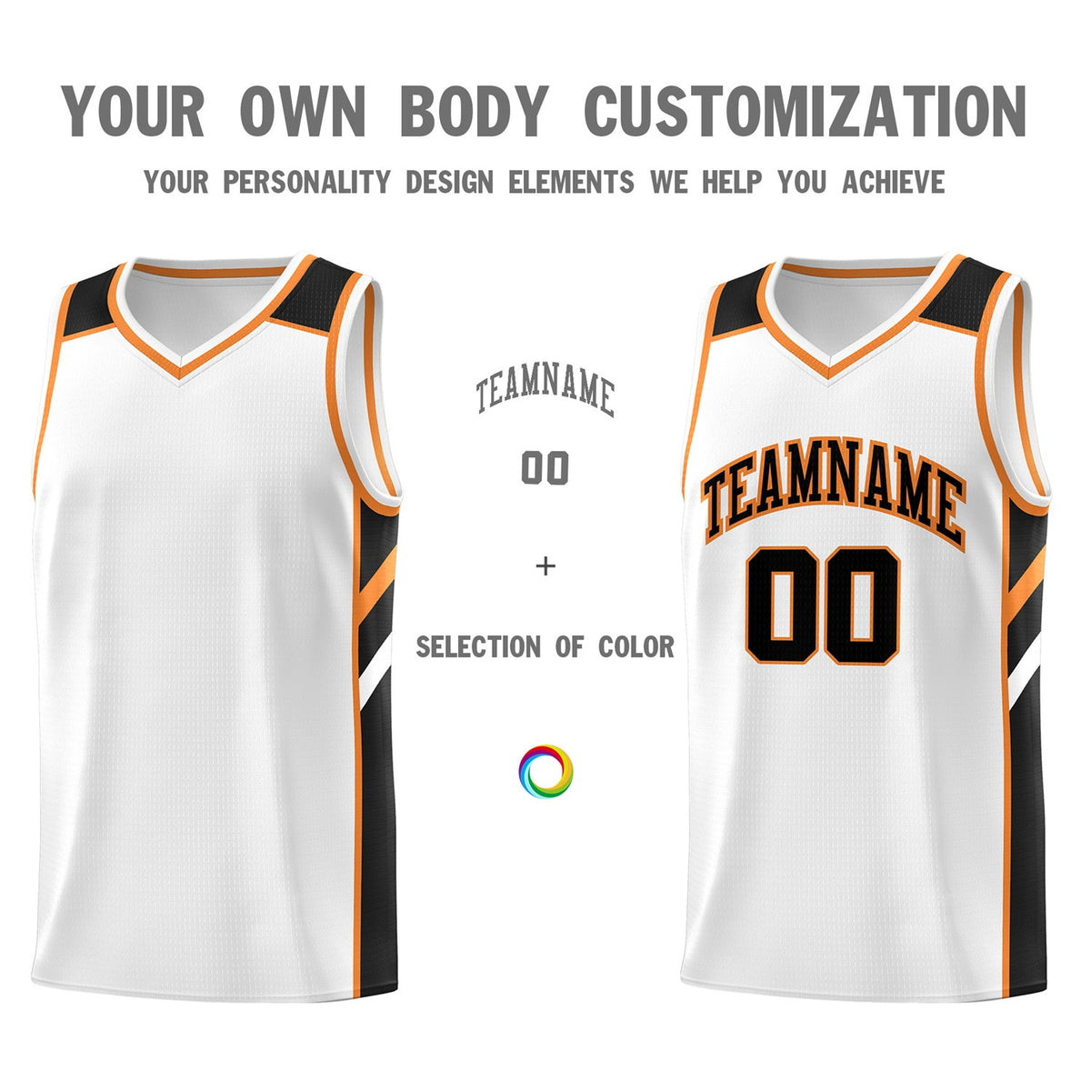 Custom White Black-Orange Classic Tops Men/Boy Athletic Basketball Jersey