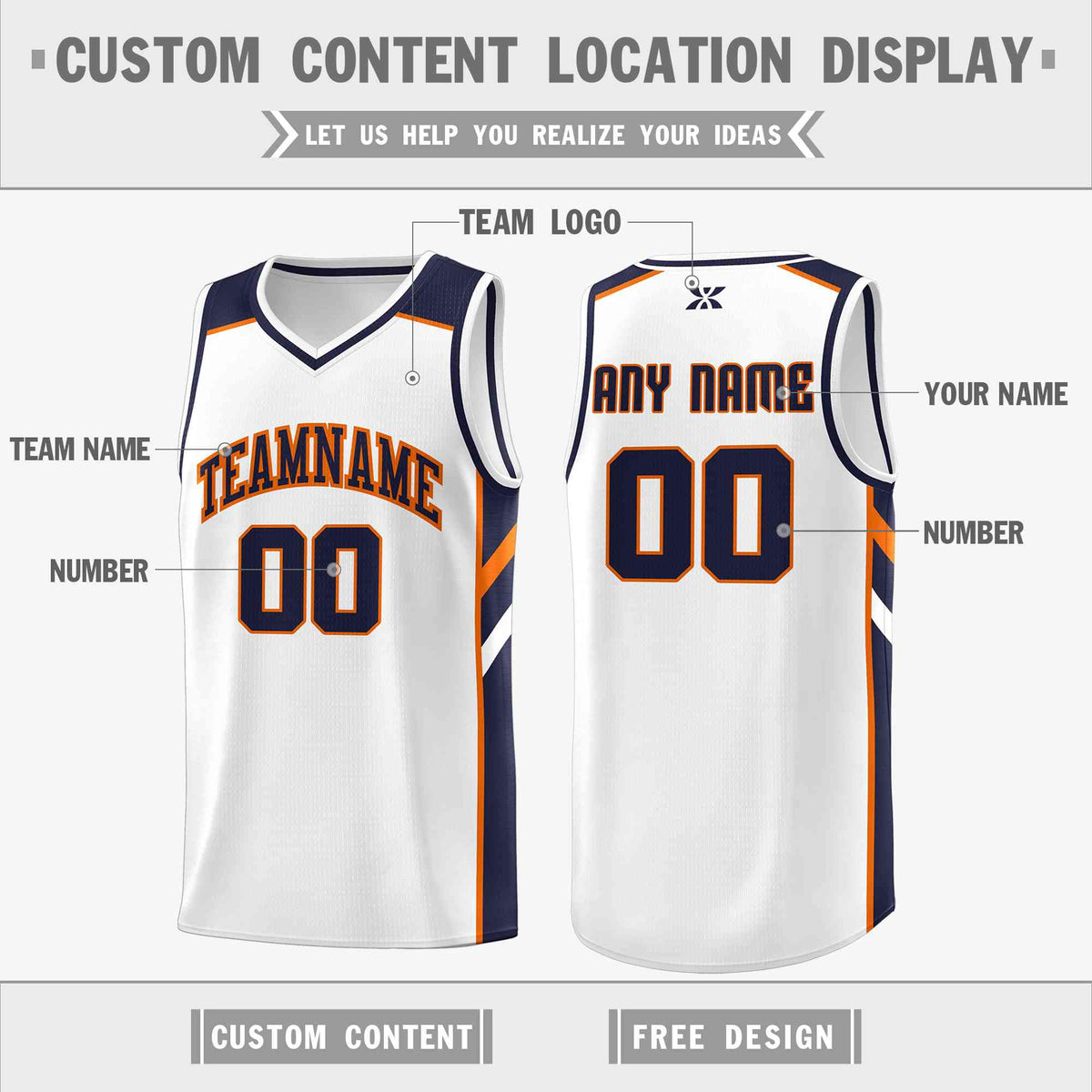 Custom White Navy-Orange Classic Tops Style Mesh Sport Basketball Jersey