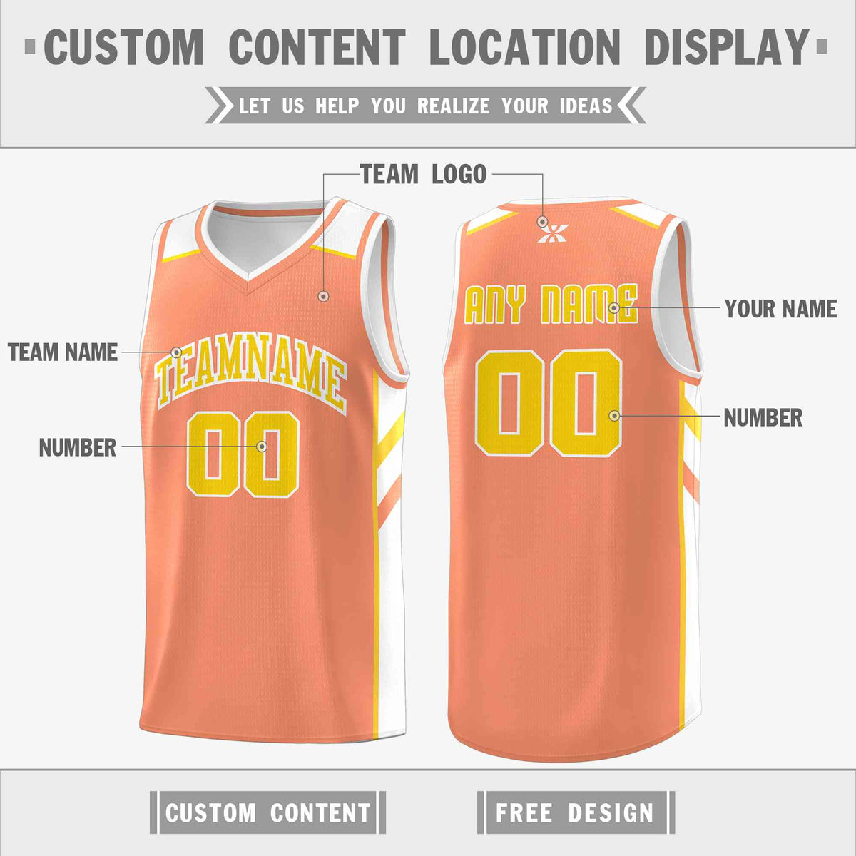 Custom Orange Yellow-White Classic Tops Style Mesh Sport Basketball Jersey