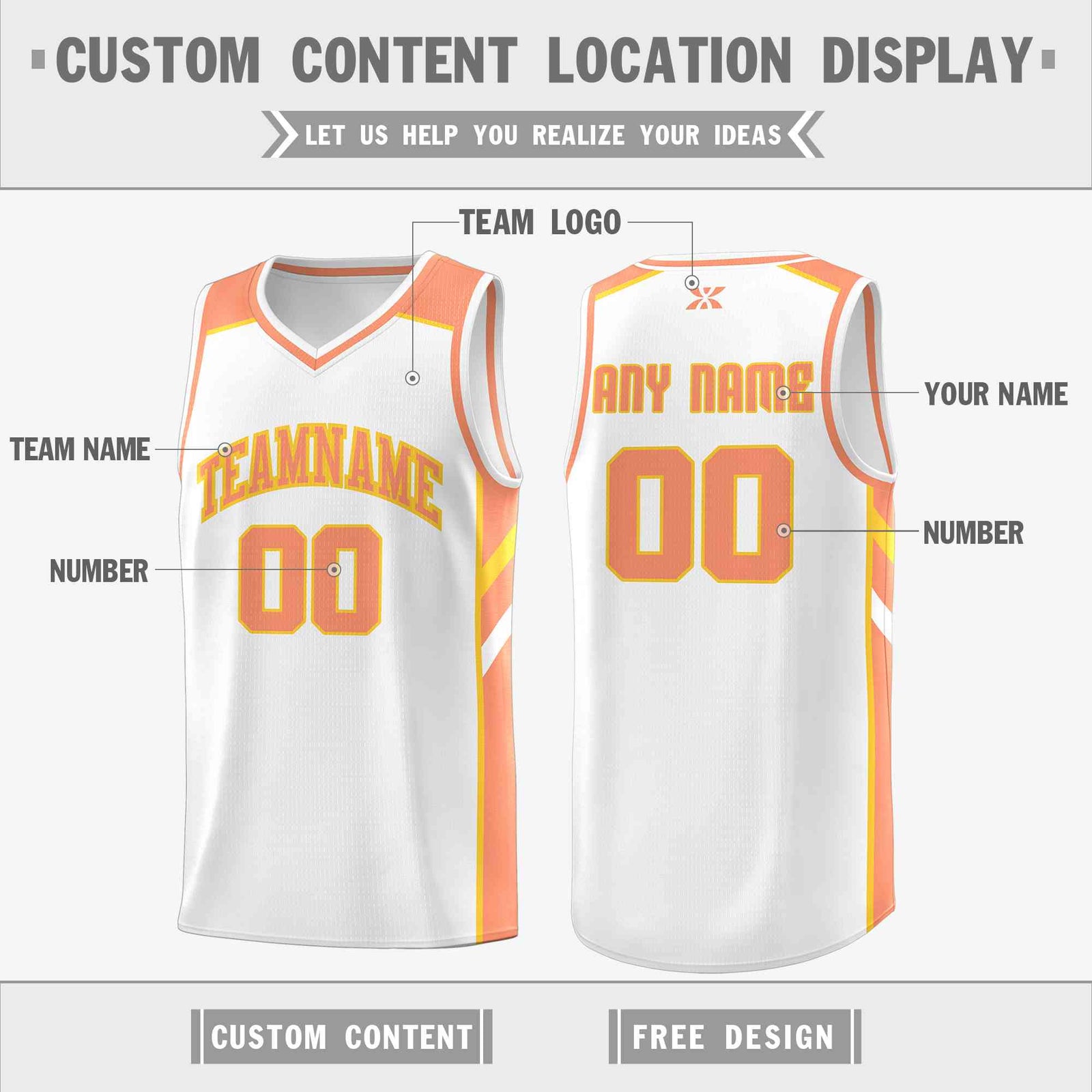 Custom White Orange-Yellow Classic Tops Style Mesh Sport Basketball Jersey