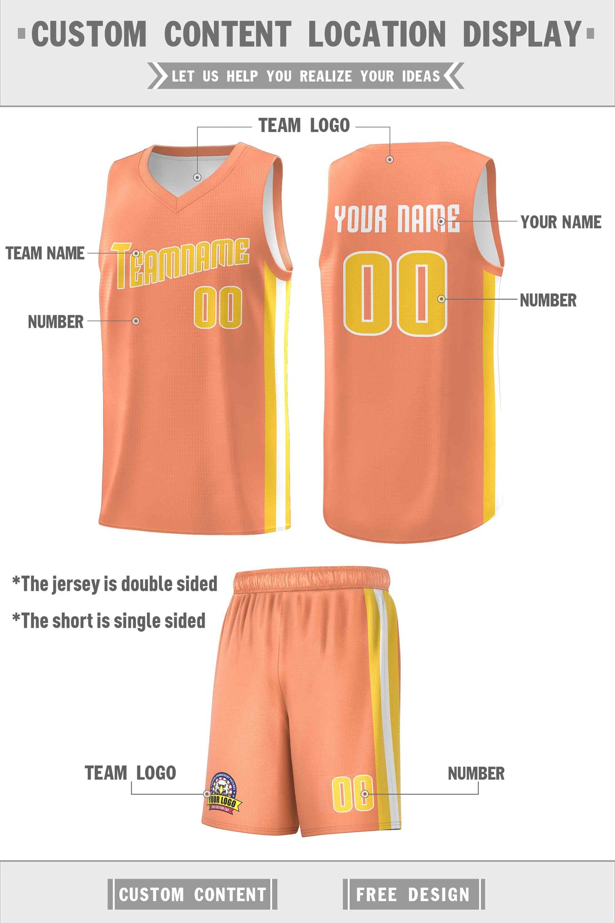 Custom Orange Yellow-White Classic Sets Sports Uniform Basketball Jersey