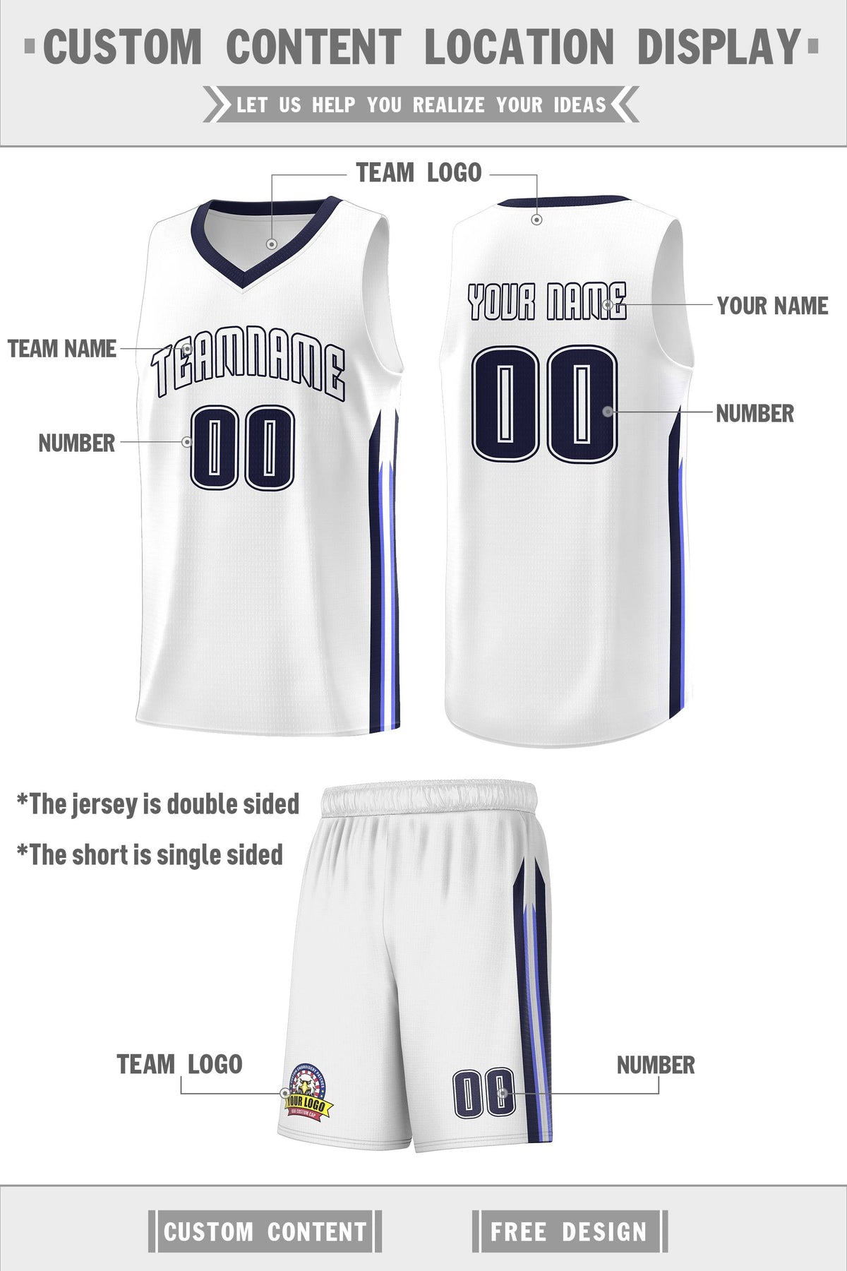 Custom White Navy Classic Sets Sports Uniform Basketball Jersey