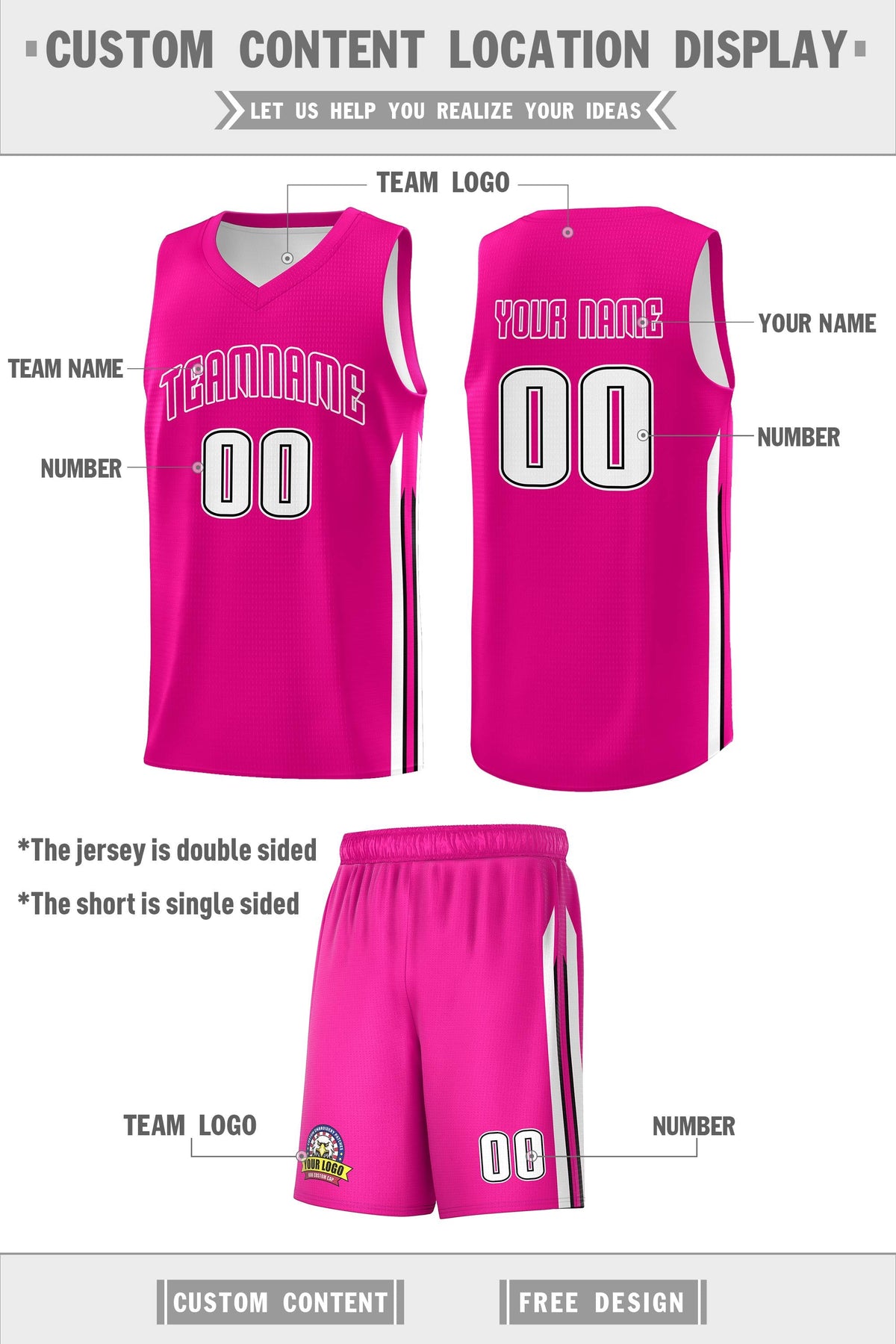 Custom Pink White Classic Sets Sports Uniform Basketball Jersey