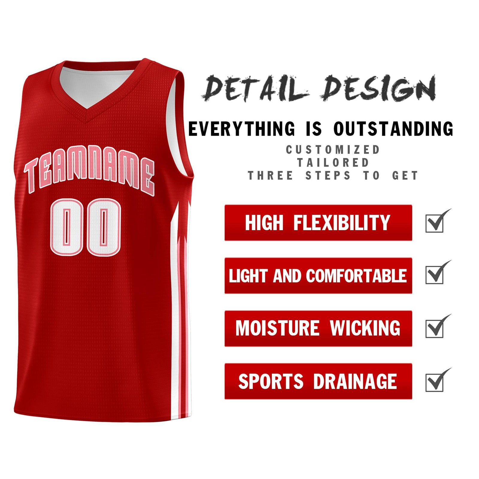 Custom Red Pink-White Classic Sets Sports Uniform Basketball Jersey