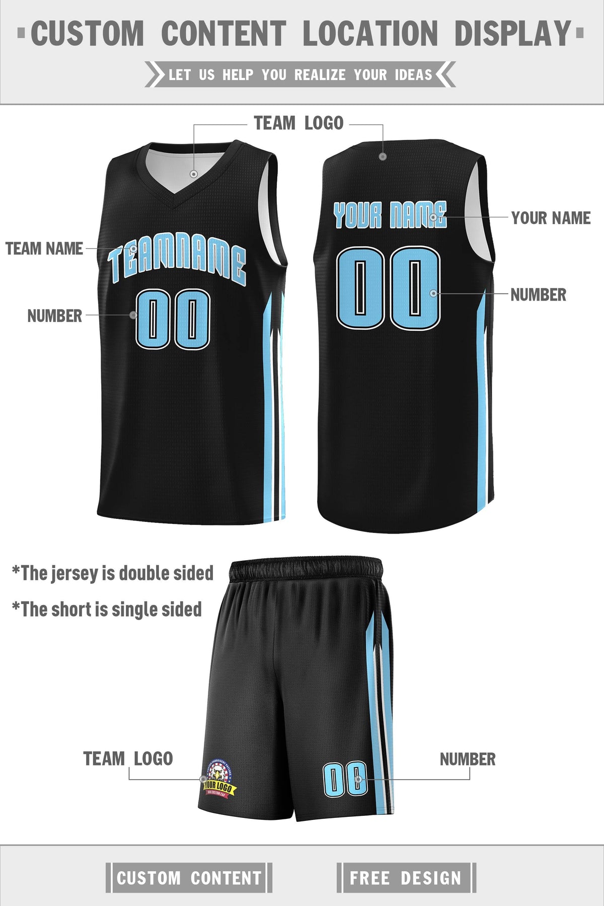 Custom Black Light Blue-White Classic Sets Sports Uniform Basketball Jersey