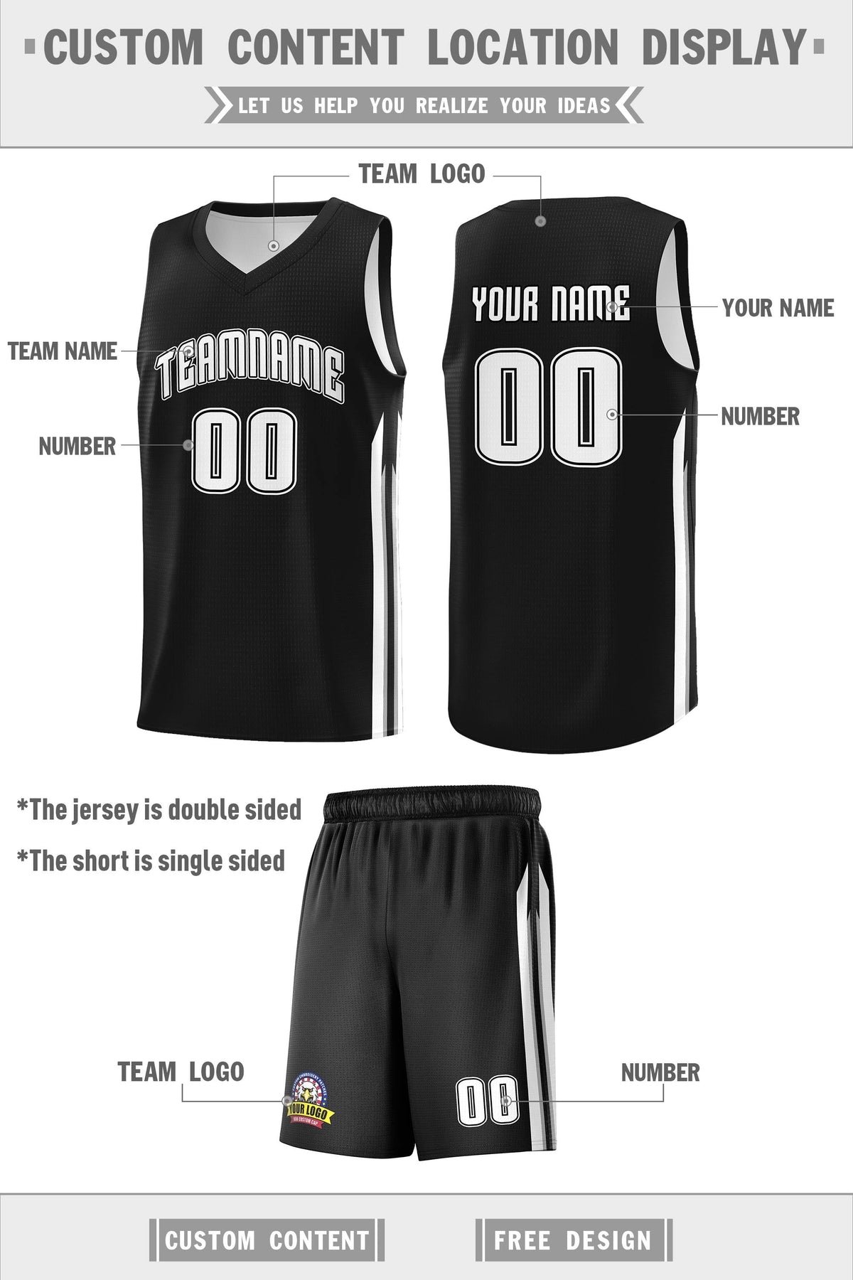 Custom Black White-Black Classic Sets Sports Uniform Basketball Jersey