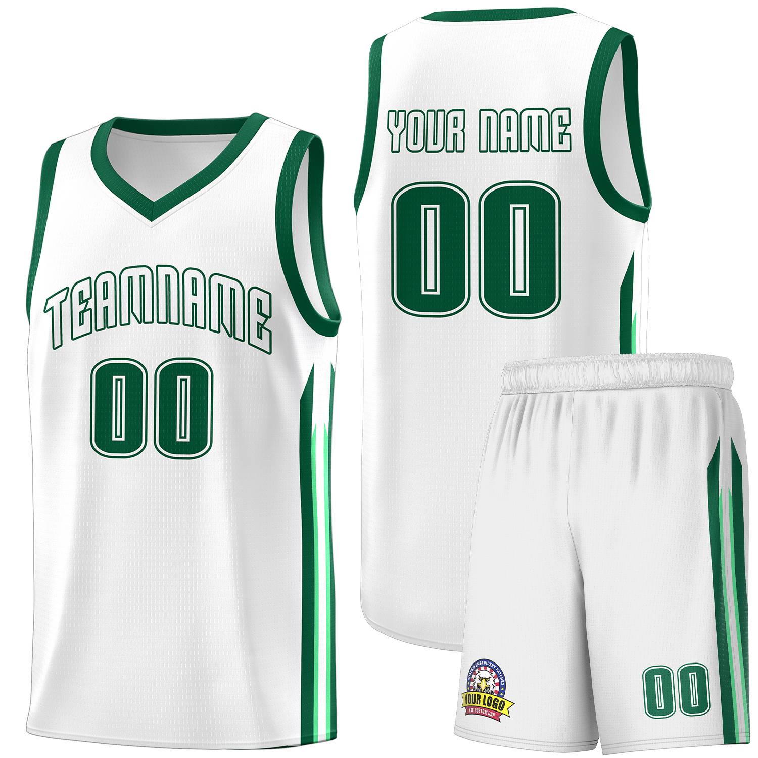 Custom White Green Classic Sets Sports Uniform Basketball Jersey