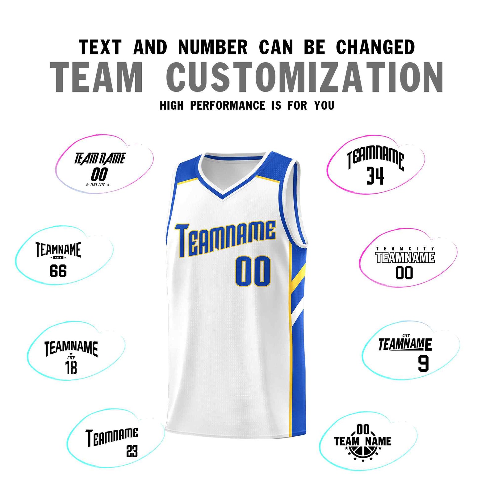 Custom White Royal-Yellow Classic Sets Sports Uniform Basketball Jersey