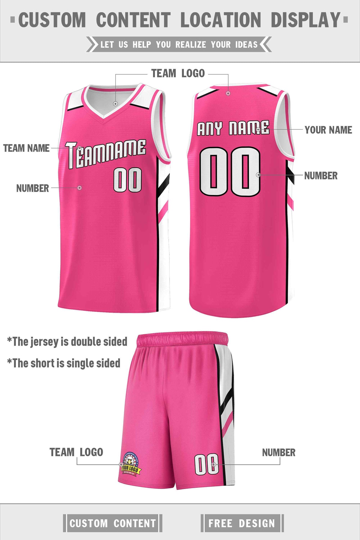 Custom Pink White-Black Classic Sets Sports Uniform Basketball Jersey
