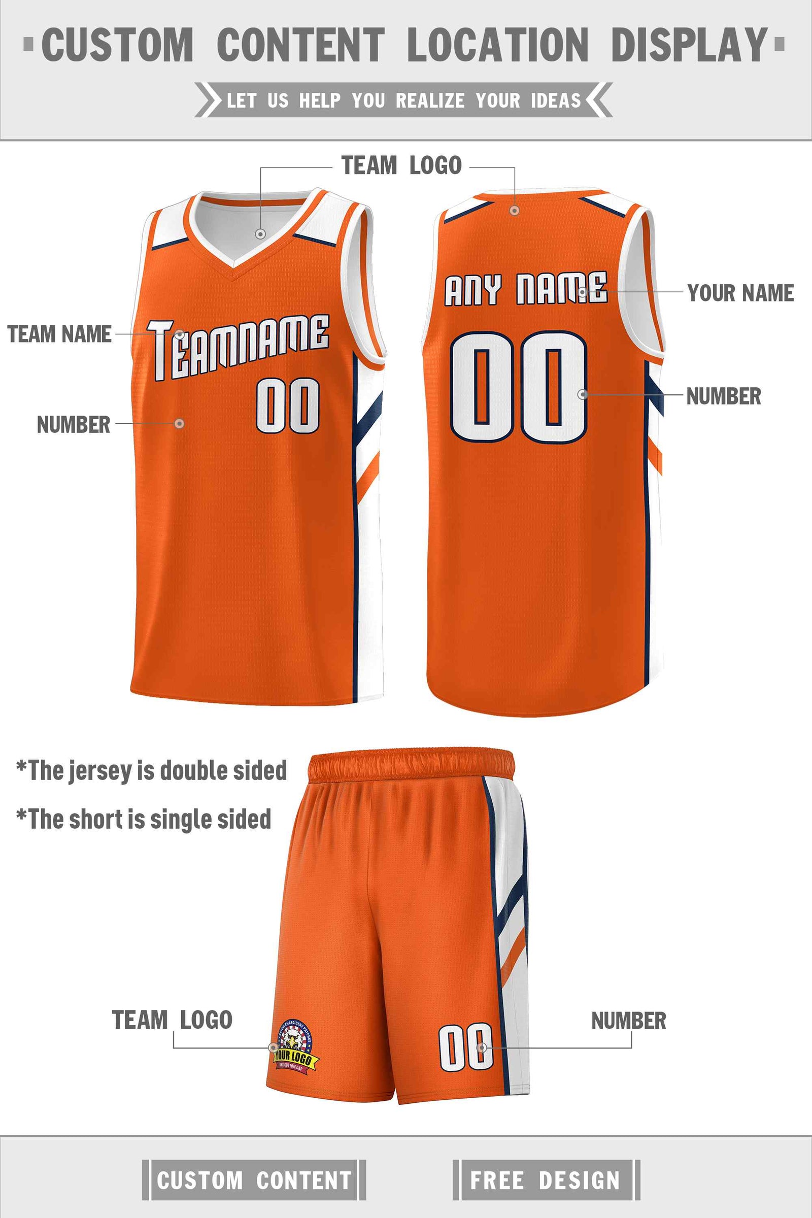 Custom Orange White-Navy Classic Sets Sports Uniform Basketball Jersey
