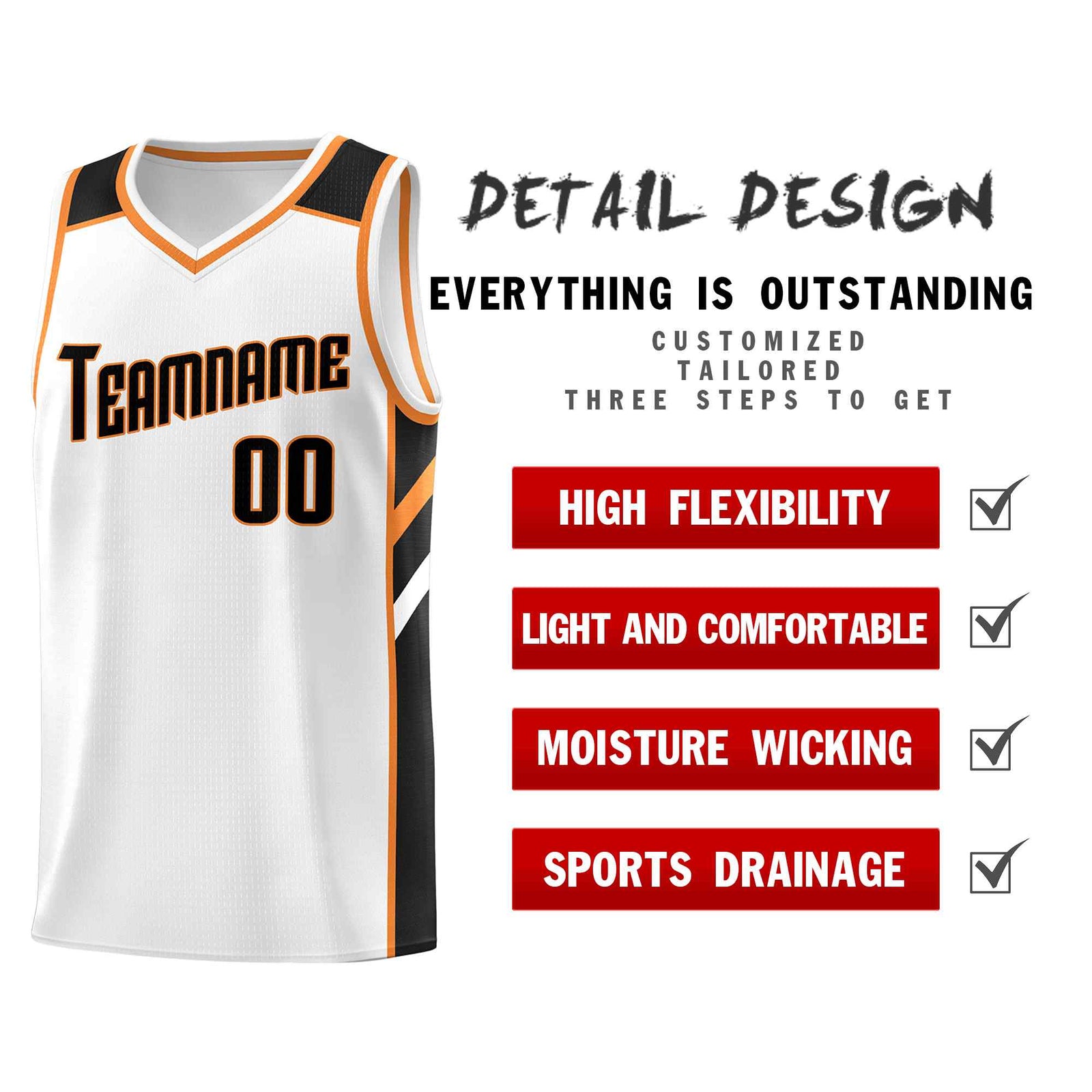 Custom White Black-Orange Classic Sets Sports Uniform Basketball Jersey
