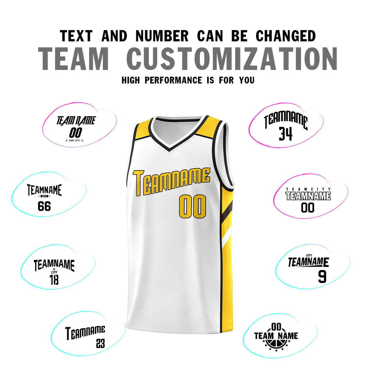Custom White Yellow-Black Classic Sets Sports Uniform Basketball Jersey
