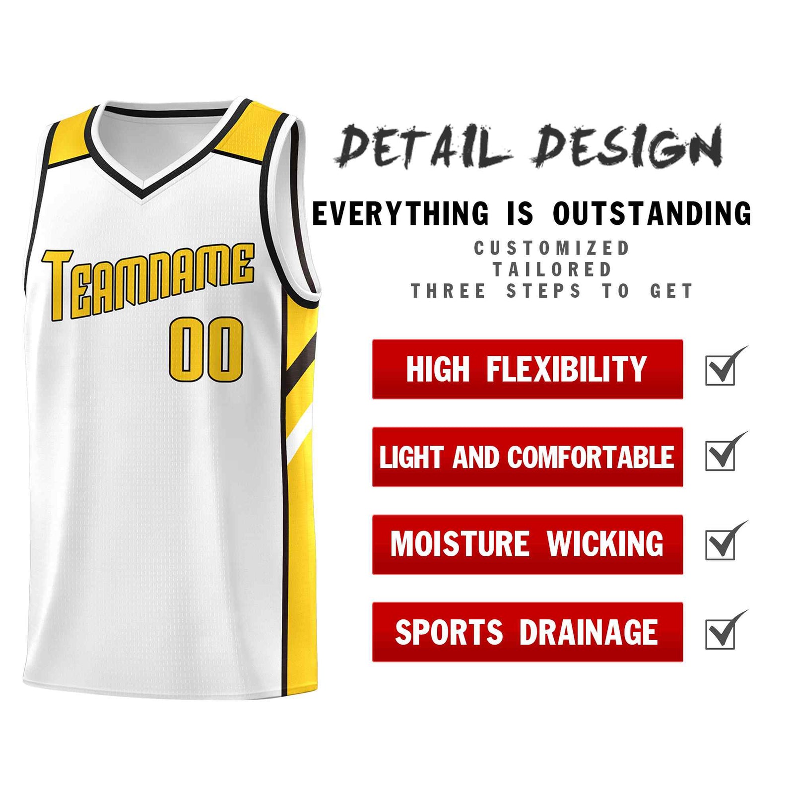 Custom White Yellow-Black Classic Sets Sports Uniform Basketball Jersey
