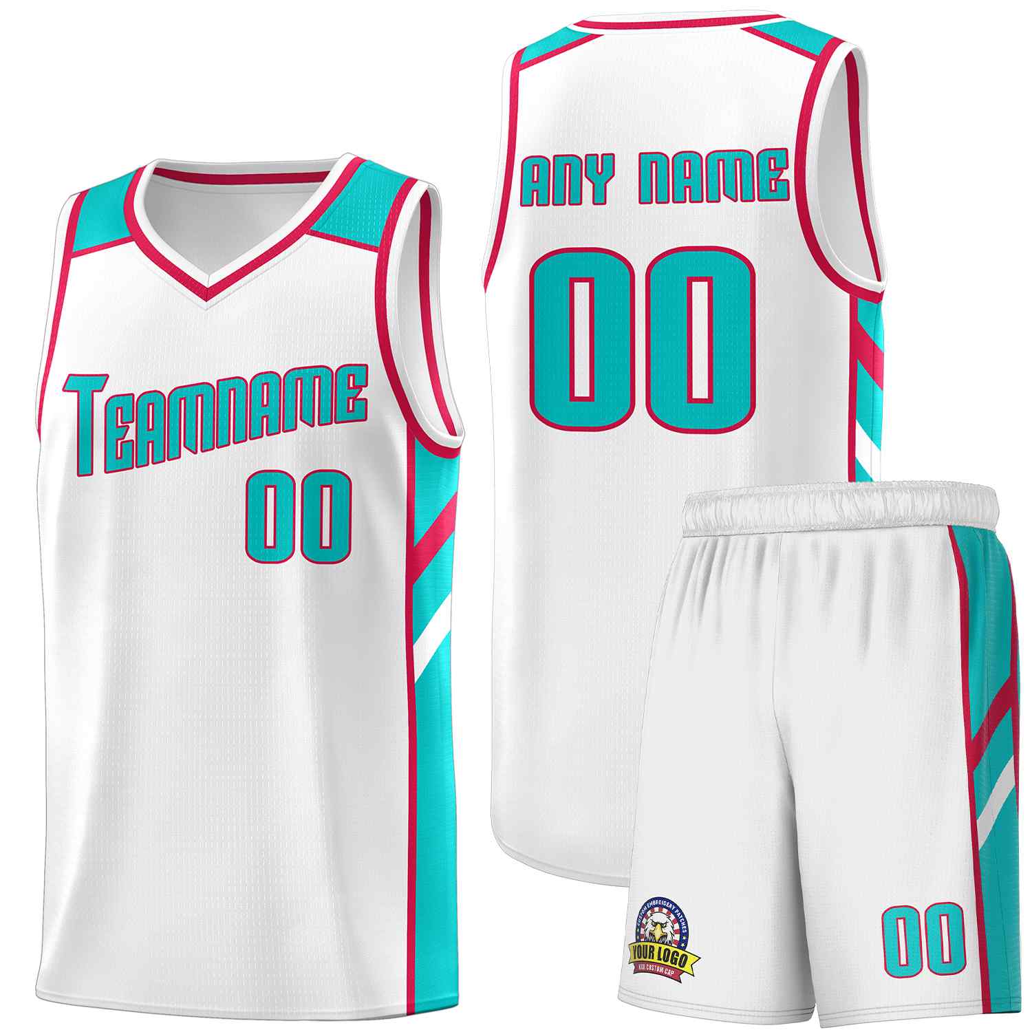 Custom White Aqua-Red Classic Sets Sports Uniform Basketball Jersey