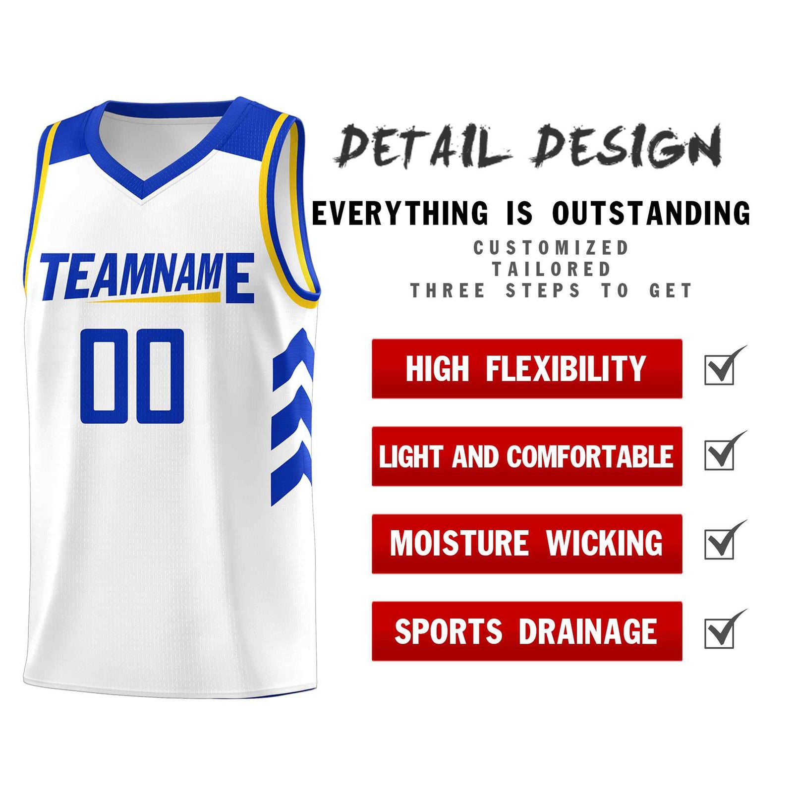 Custom White Royal Classic Sets Sports Uniform Basketball Jersey