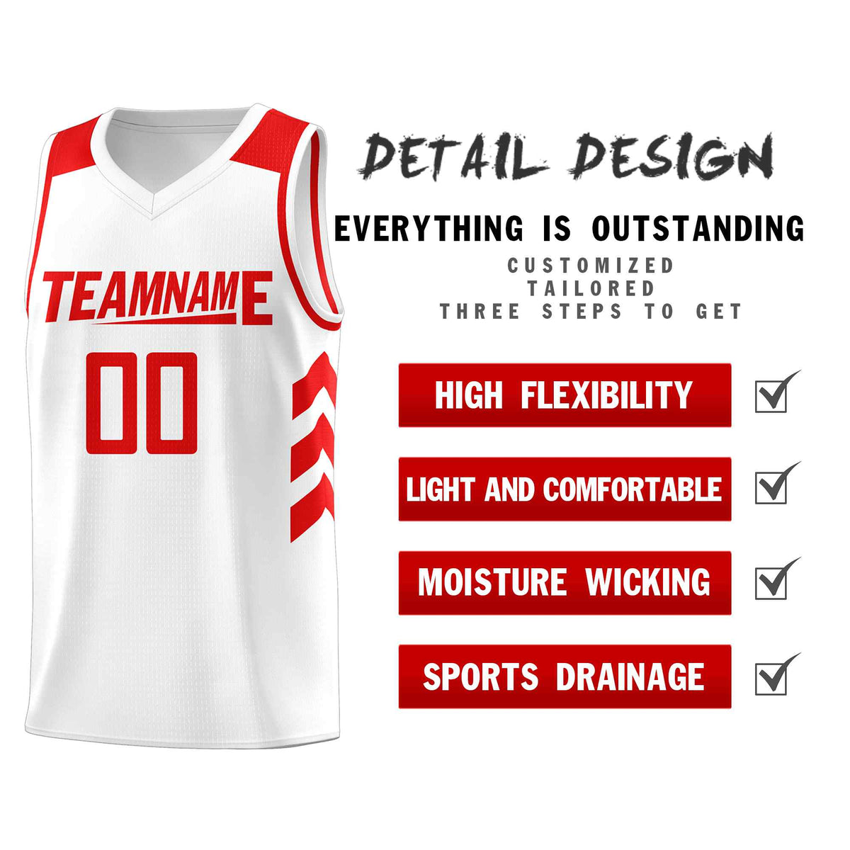 Custom White Red Classic Sets Sports Uniform Basketball Jersey
