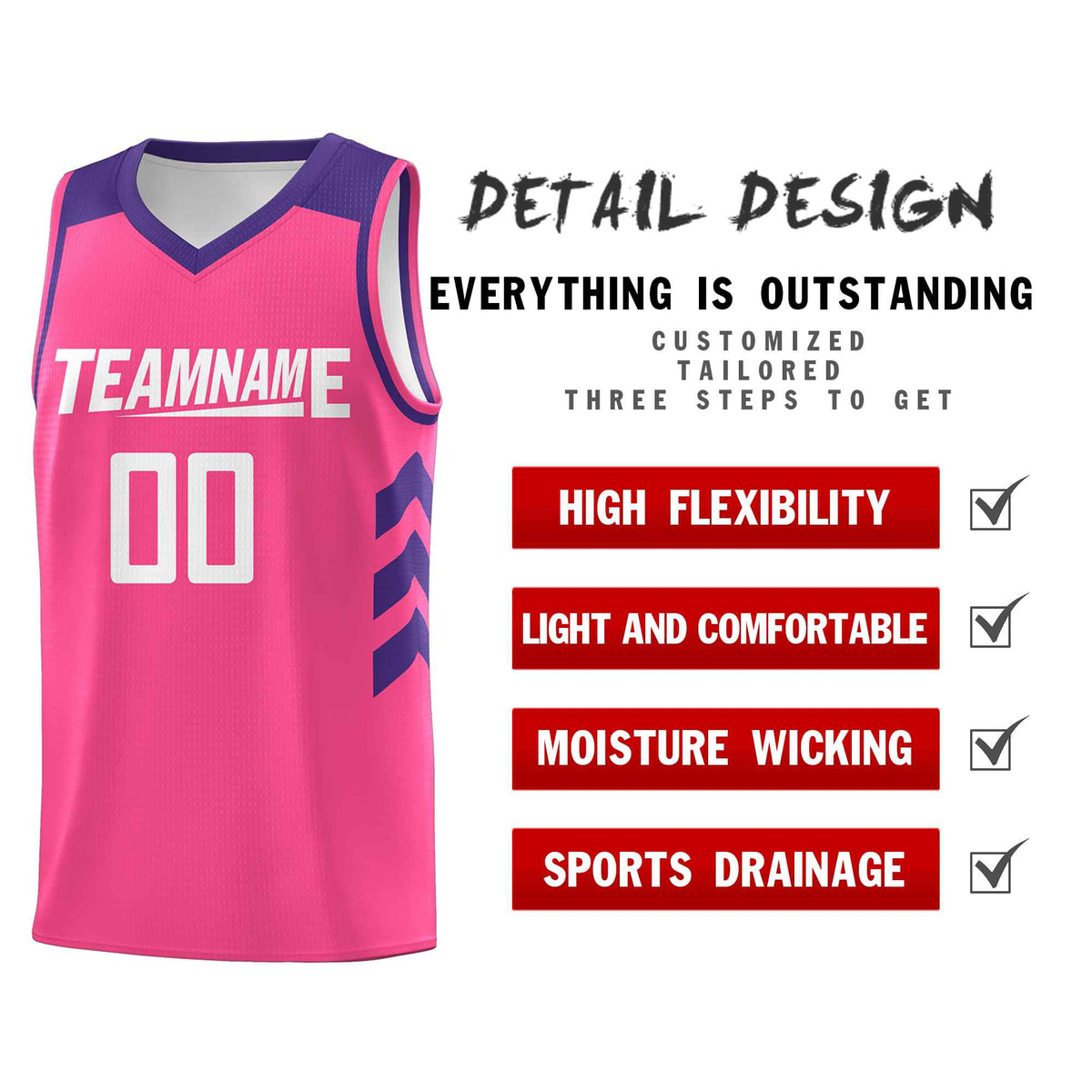 Custom Pink White Classic Sets Sports Uniform Basketball Jersey