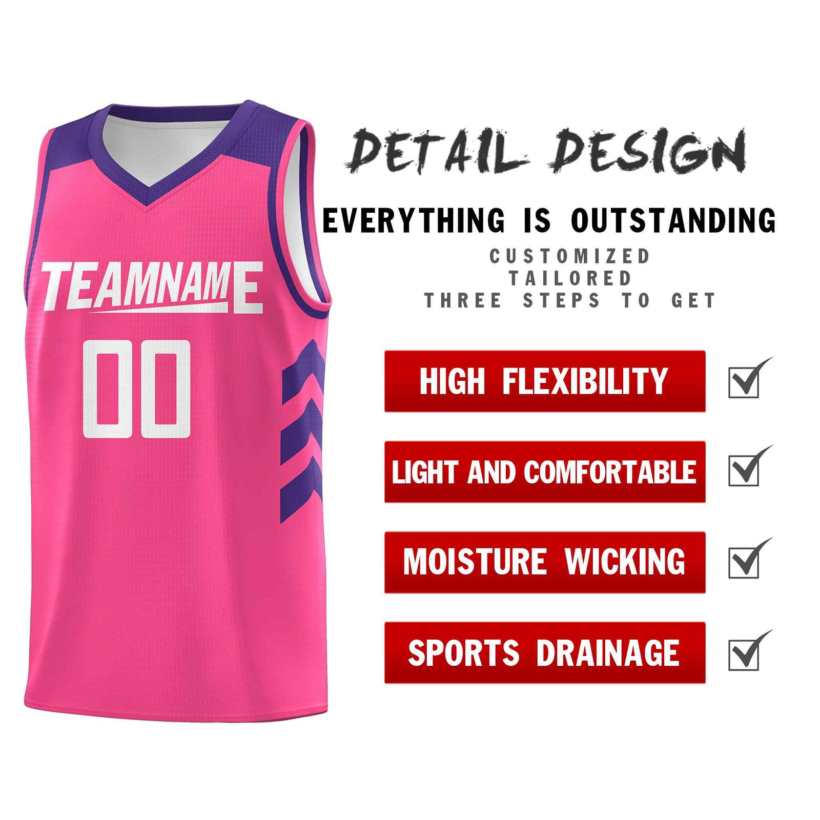Custom Pink White Classic Sets Sports Uniform Basketball Jersey