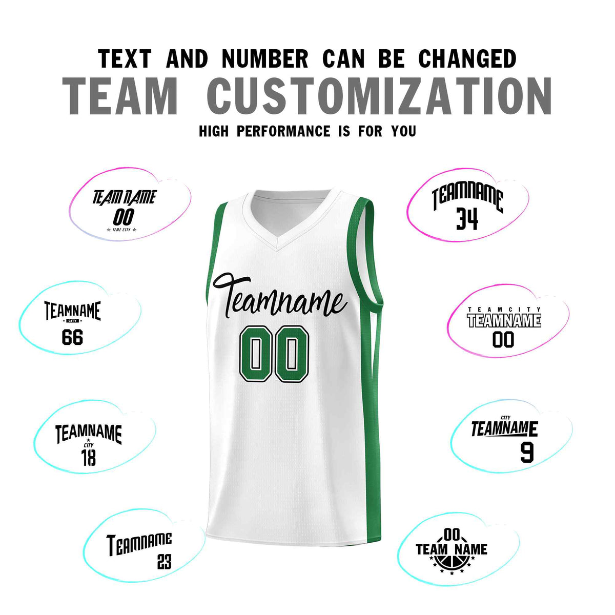 Custom White Green Classic Sets Sports Uniform Basketball Jersey