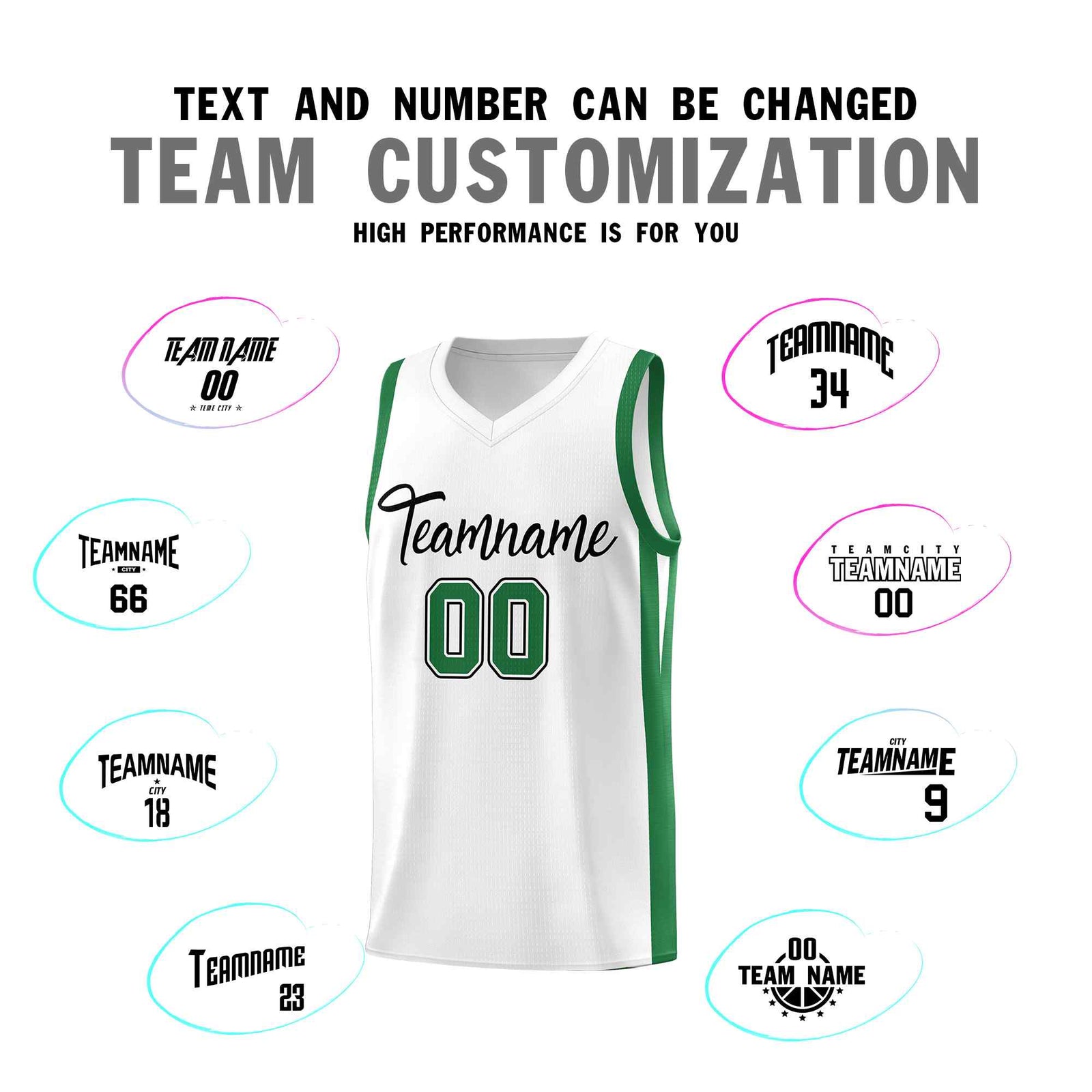 Custom White Green Classic Sets Sports Uniform Basketball Jersey