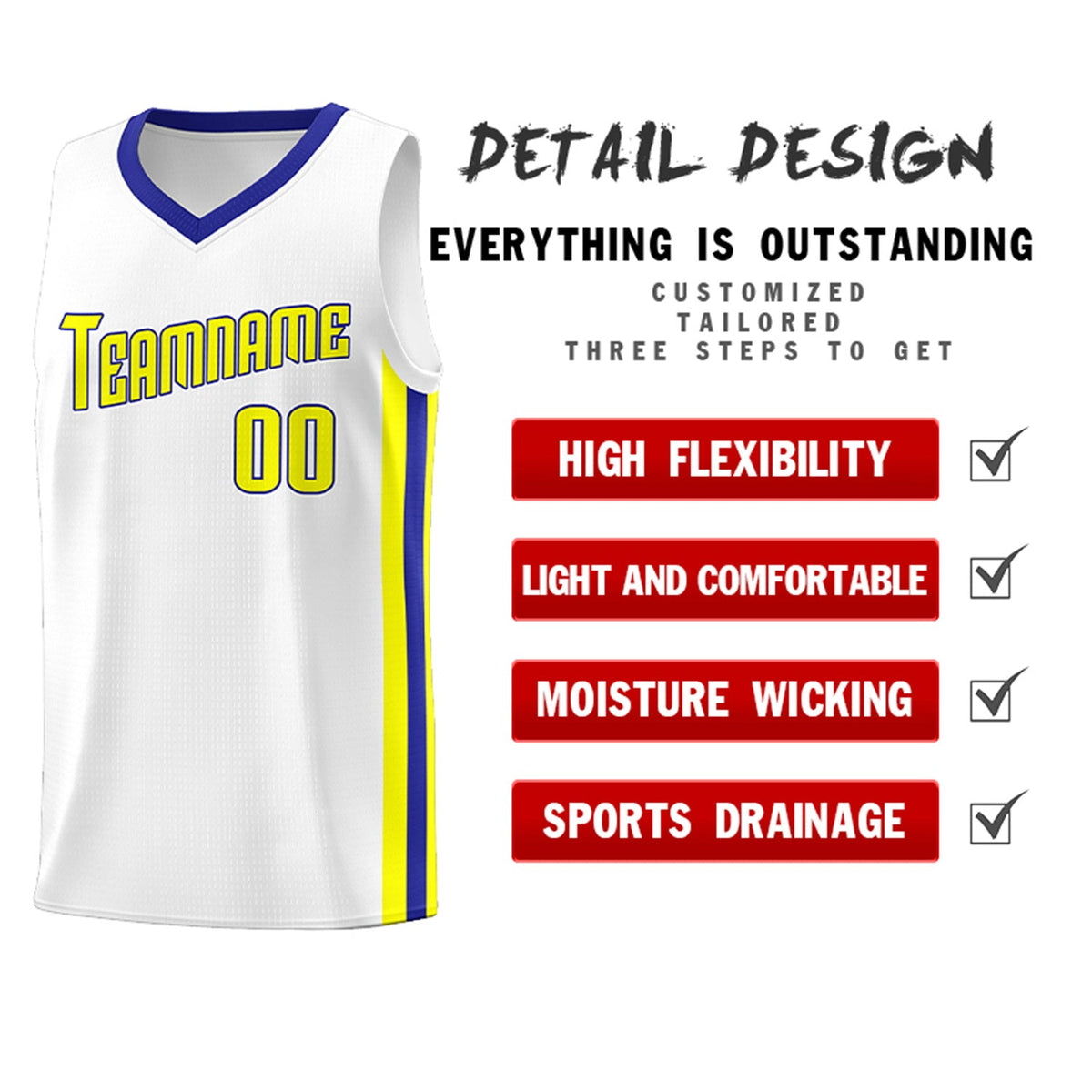 Custom White Yellow-Royal Classic Tops Tank Top Basketball Jersey