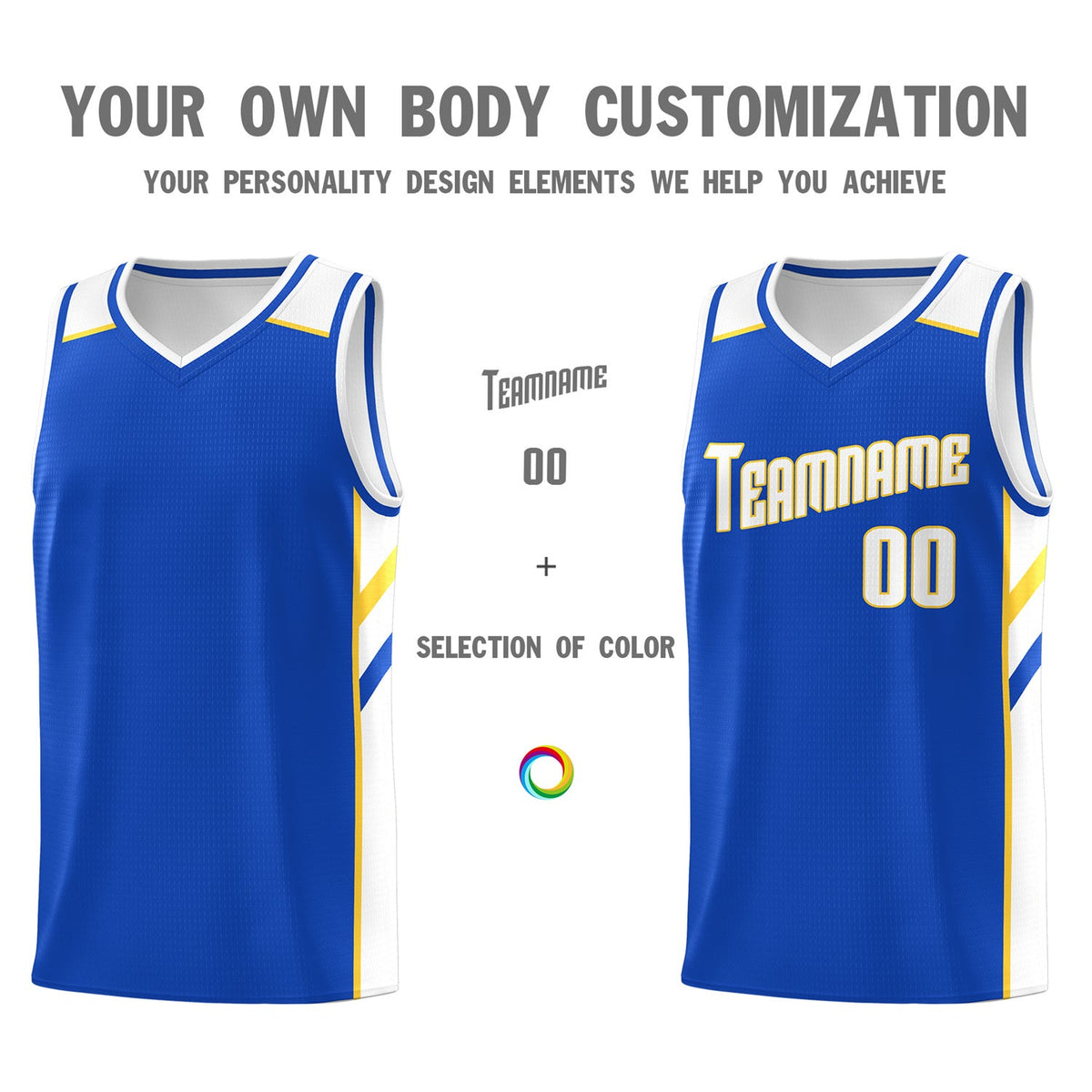 Custom Royal White-Yellow Classic Tops Men/Boy Athletic Basketball Jersey