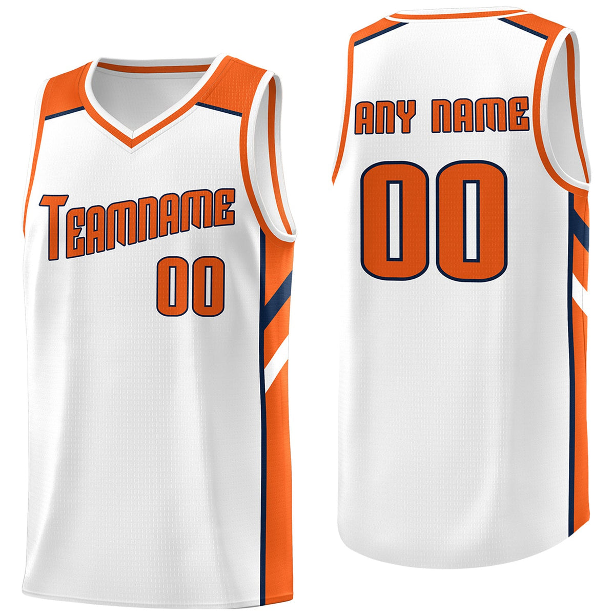 Custom White Orange-Navy Classic Tops Breathable Basketball Jersey