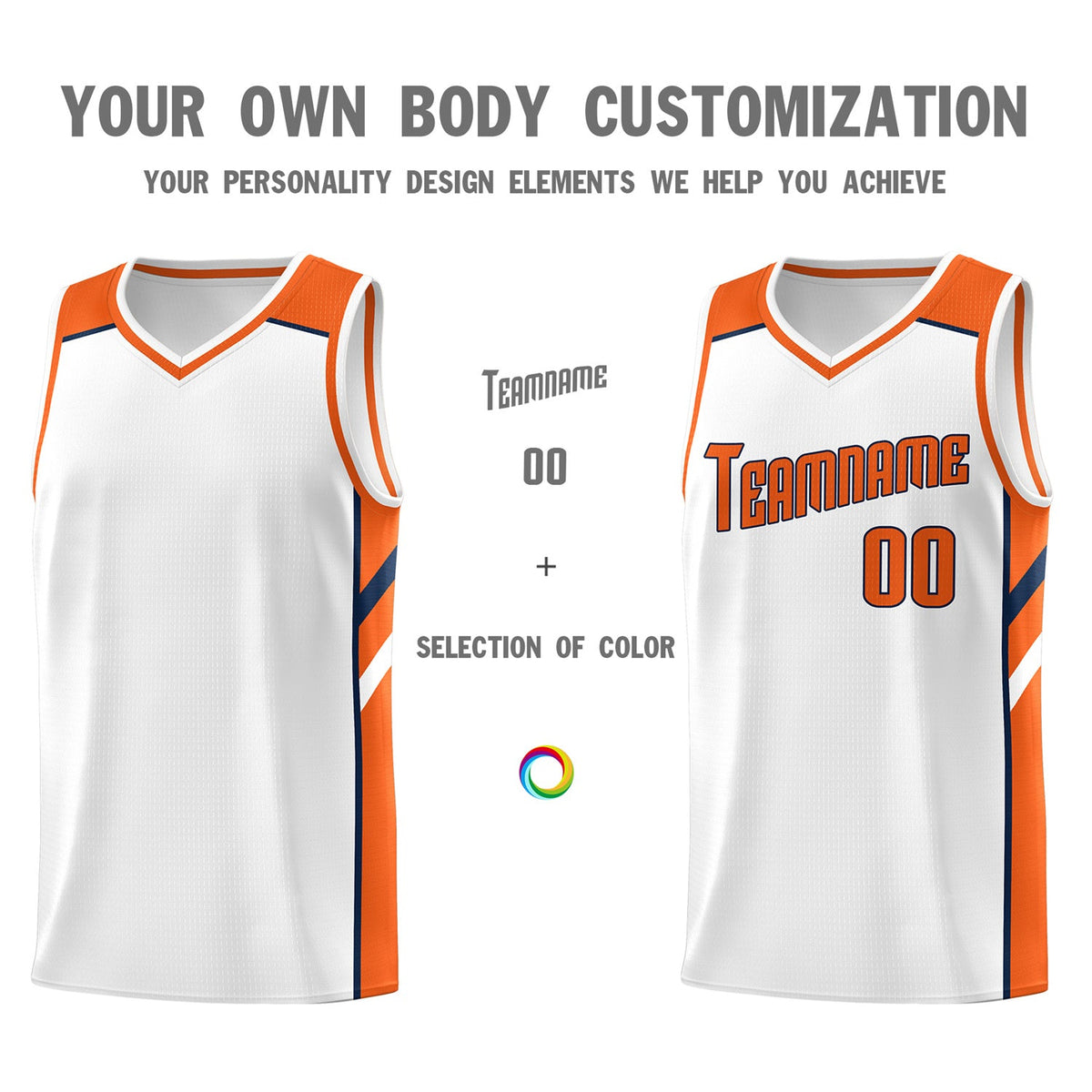 Custom White Orange-Navy Classic Tops Breathable Basketball Jersey