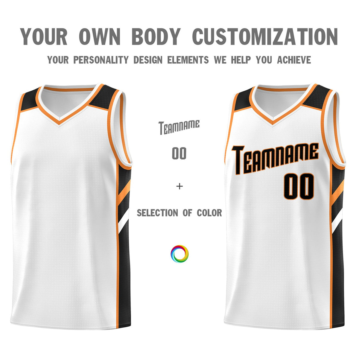 Custom White Black Orange Classic Tops Men/Boy Athletic Basketball Jersey