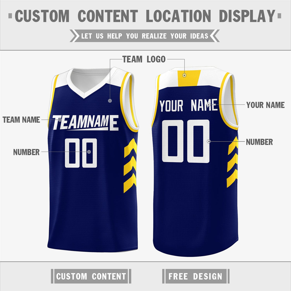 Custom  Navy White-Yellow Classic Tops Mesh Sport Basketball Jersey