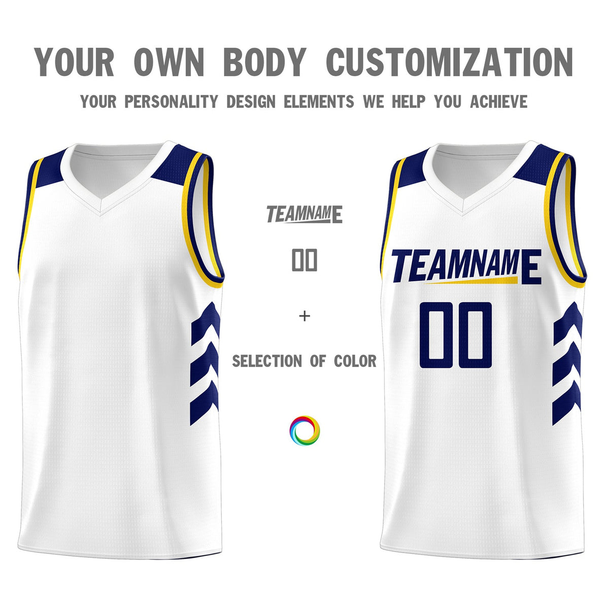 Custom White Navy-Yellow Classic Tops Mesh Sport Basketball Jersey