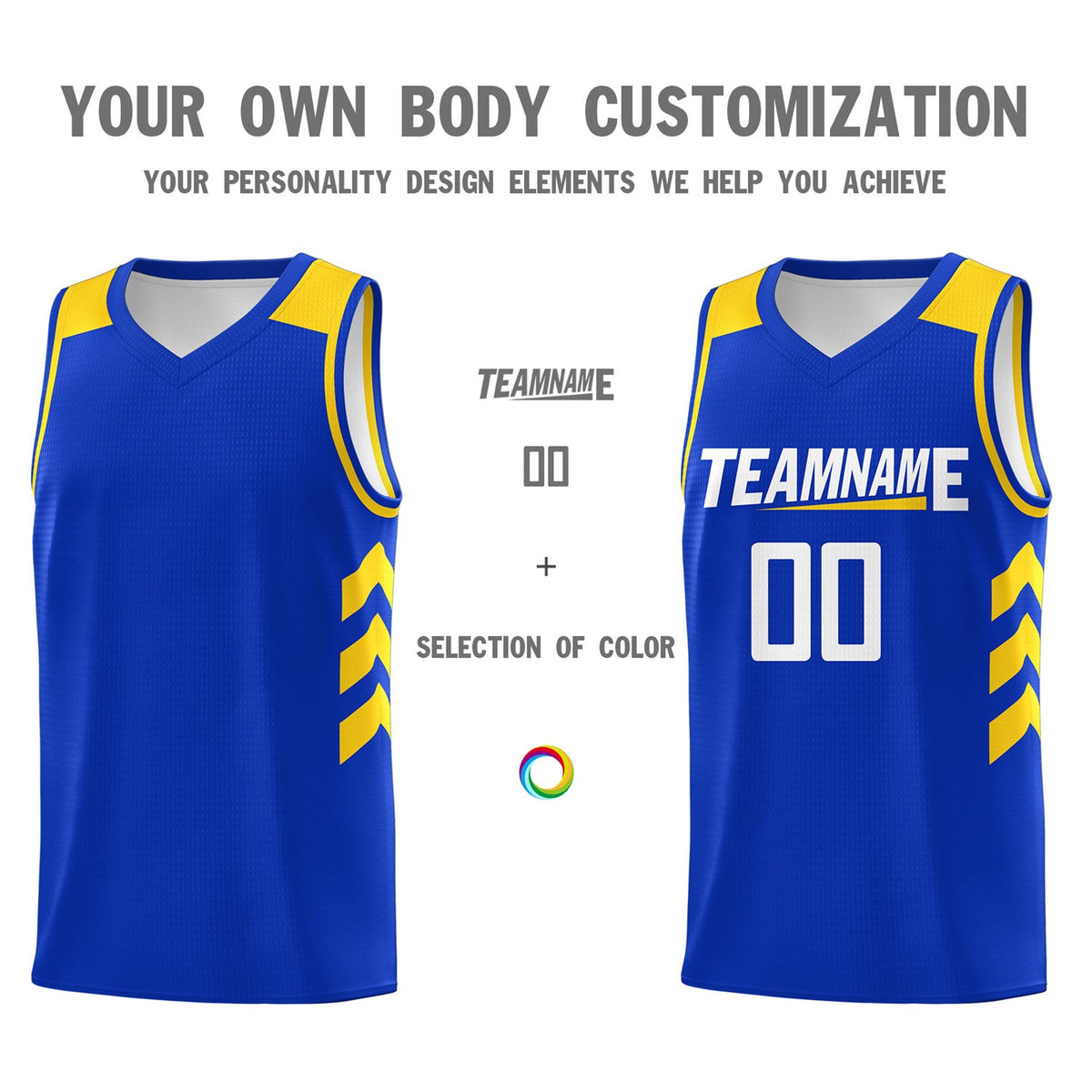 Custom Royal White-Yellow Classic Tops Men Casual Basketball Jersey