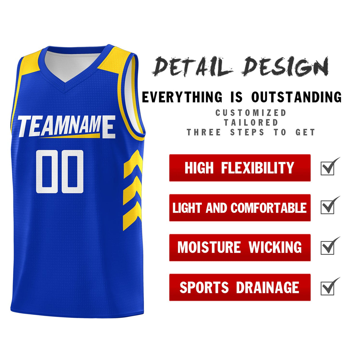 Custom Royal White-Yellow Classic Tops Men Casual Basketball Jersey