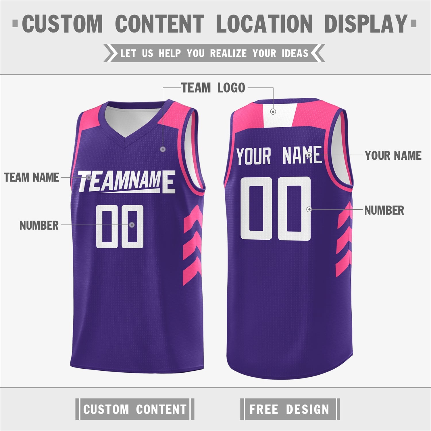 Custom Purple White-Pink Classic Tops Breathable Basketball Jersey