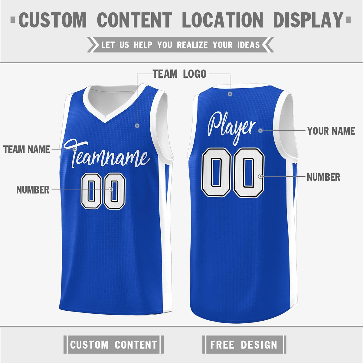 Custom Blue White Classic Tops Mesh Sport Basketball Jersey