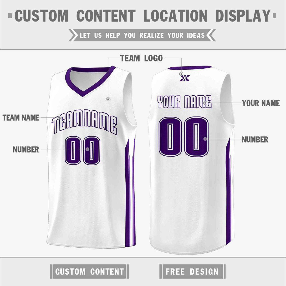 Custom White Purple-Classic Tops Mesh Sport Basketball Jersey