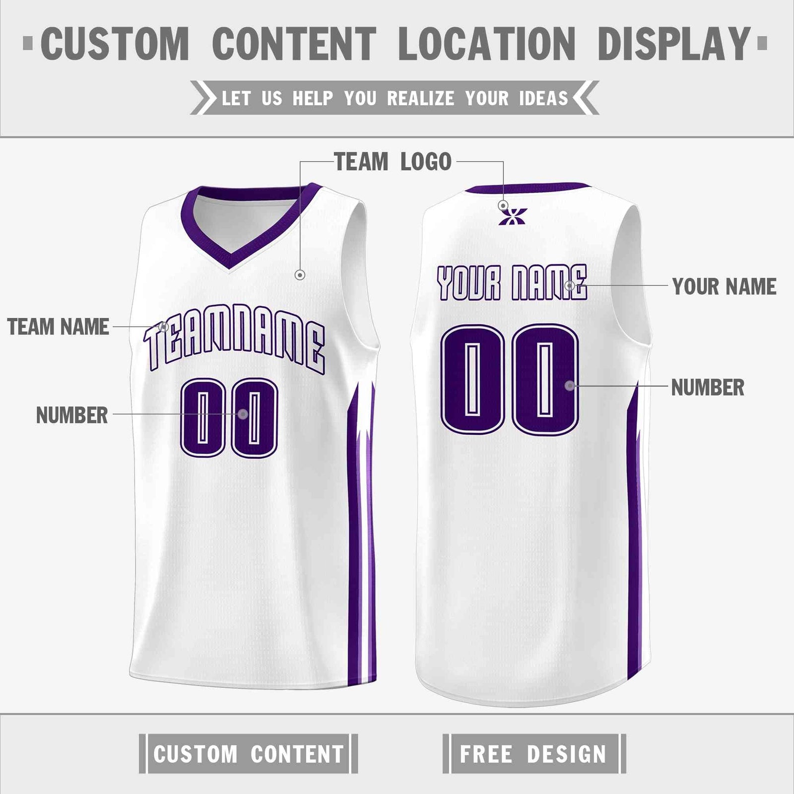 Custom White Purple-Classic Tops Mesh Sport Basketball Jersey