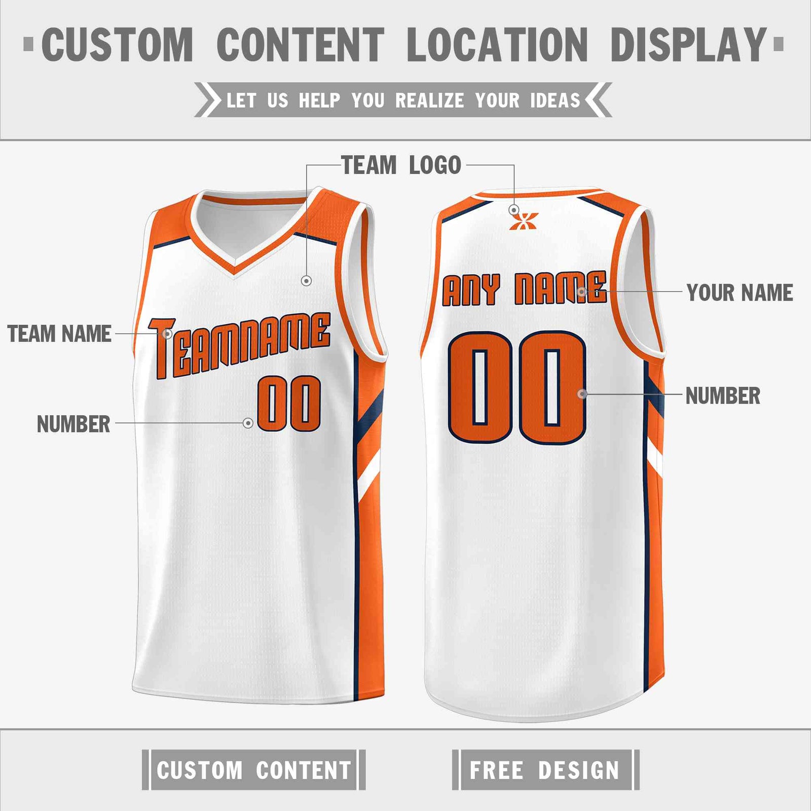 Custom White Orange-Navy Classic Tops Style Mesh Sport Basketball Jersey