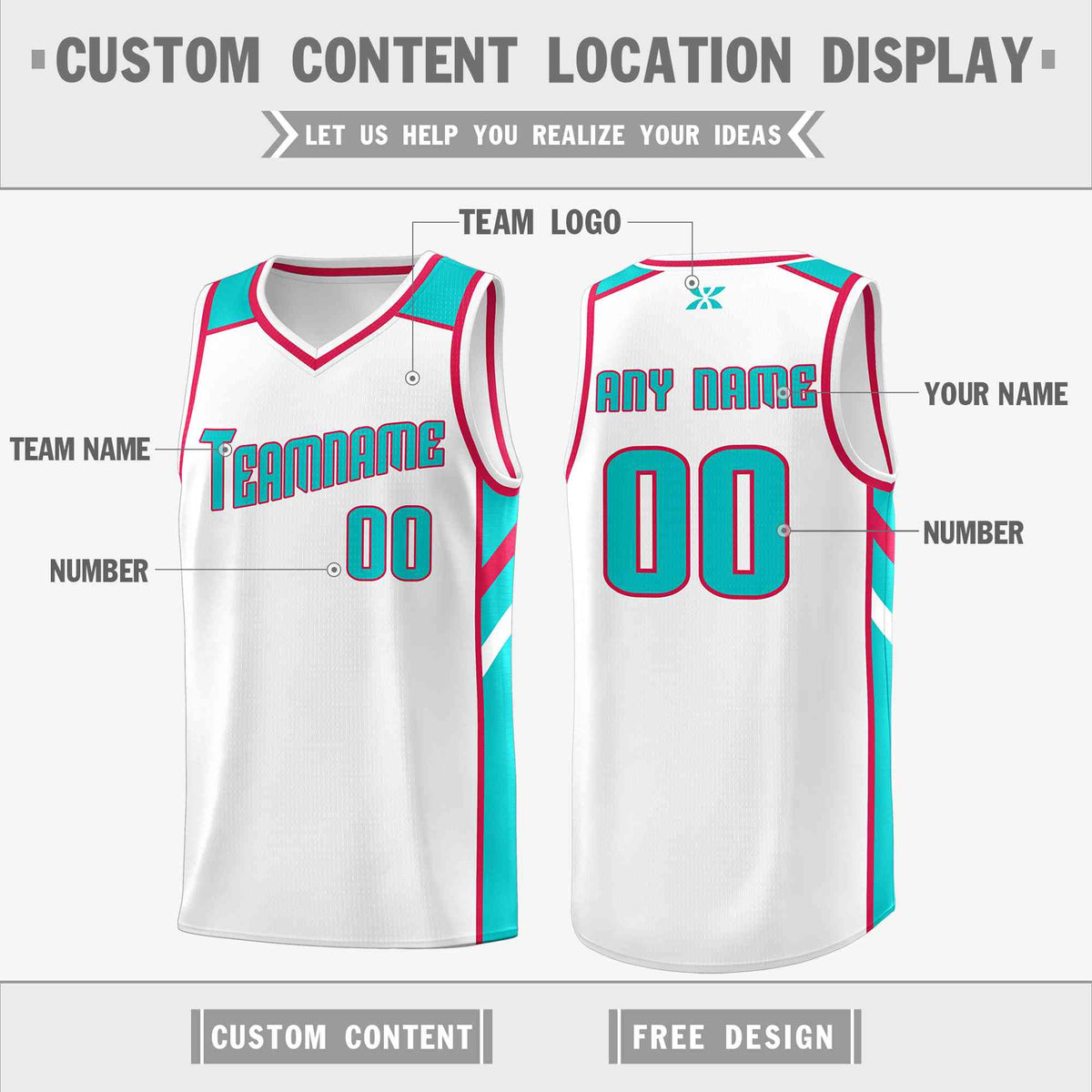 Custom White Aqua-Red Classic Tops Style Mesh Sport Basketball Jersey