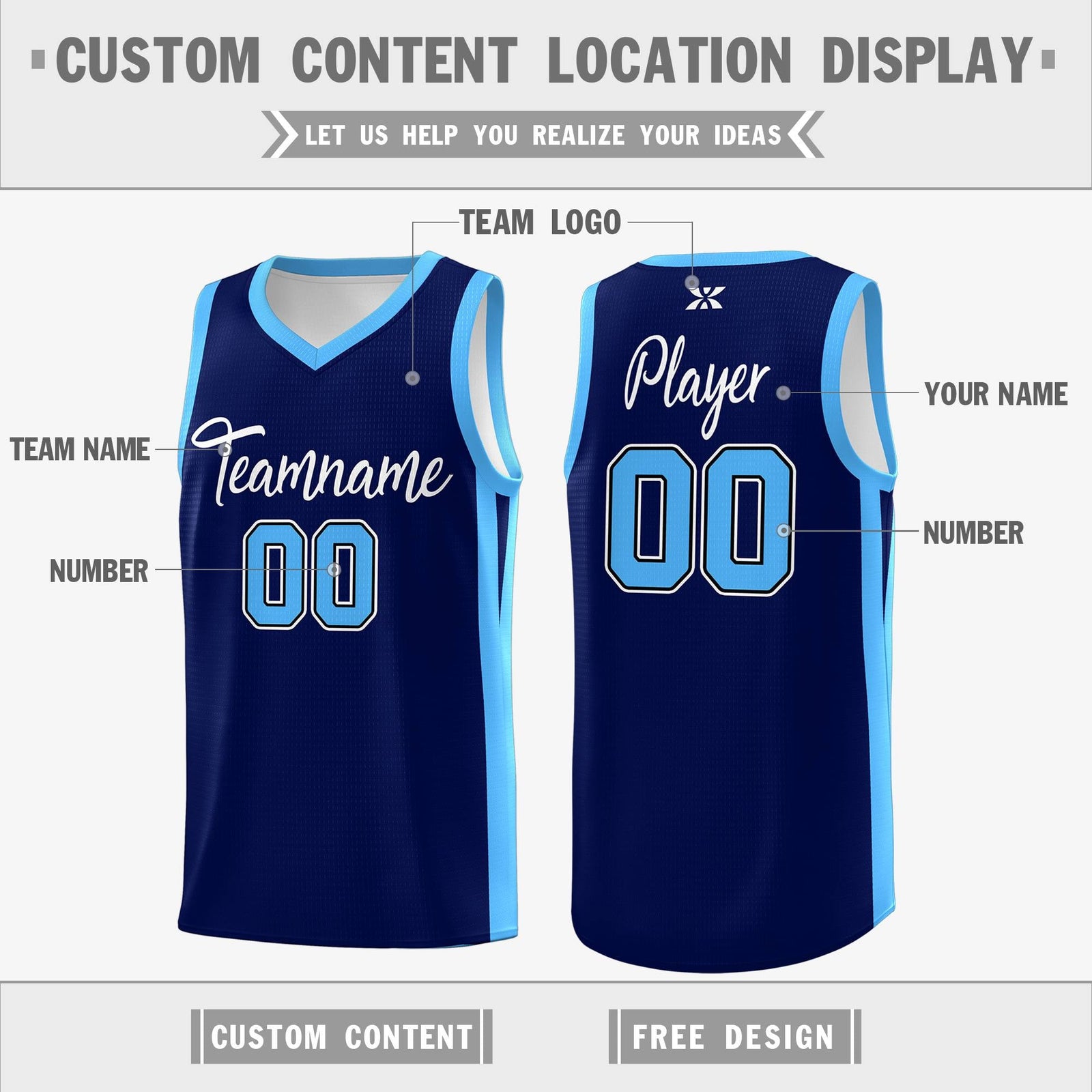 Custom Navy White Classic Tops Sports Personalized Basketball Jersey