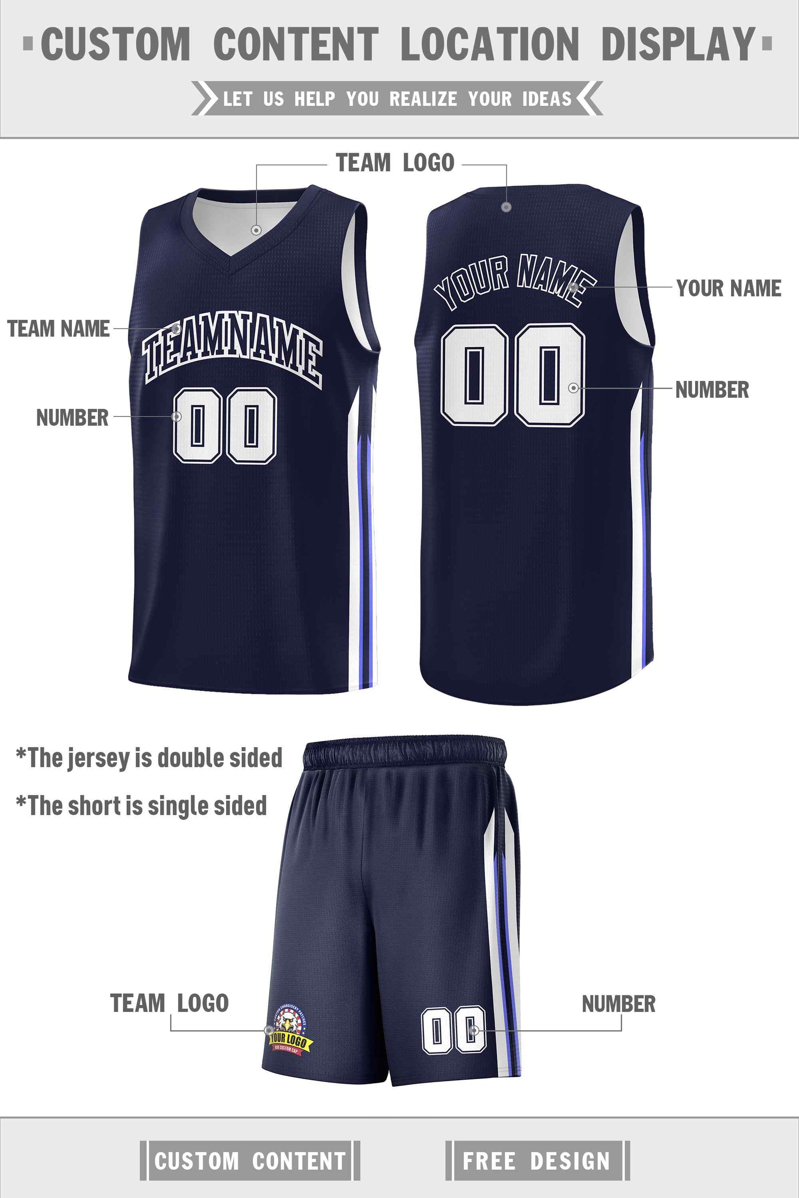 Custom Navy White Classic Sets Sports Uniform Basketball Jersey