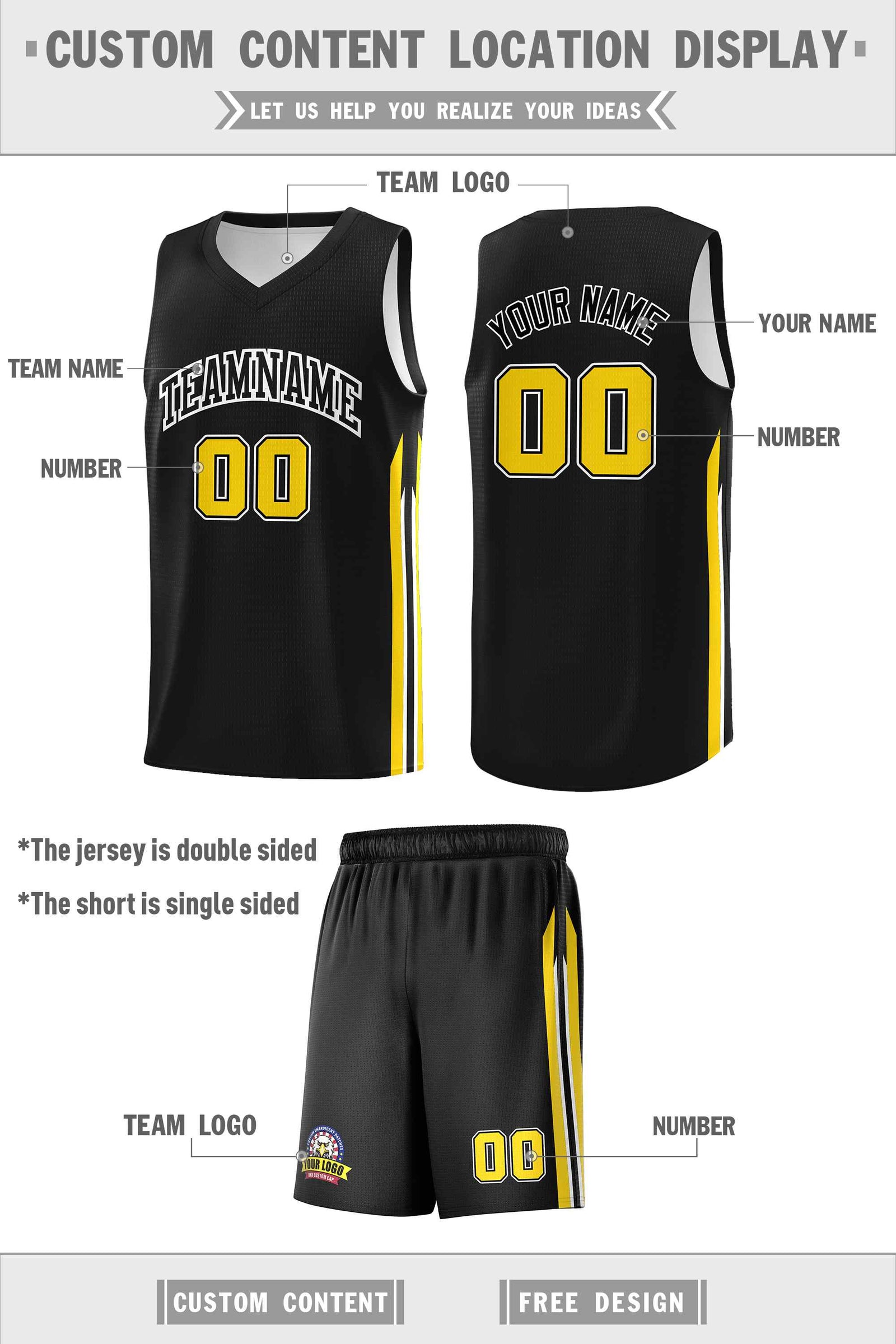 Custom Black White Classic Sets Sports Uniform Basketball Jersey