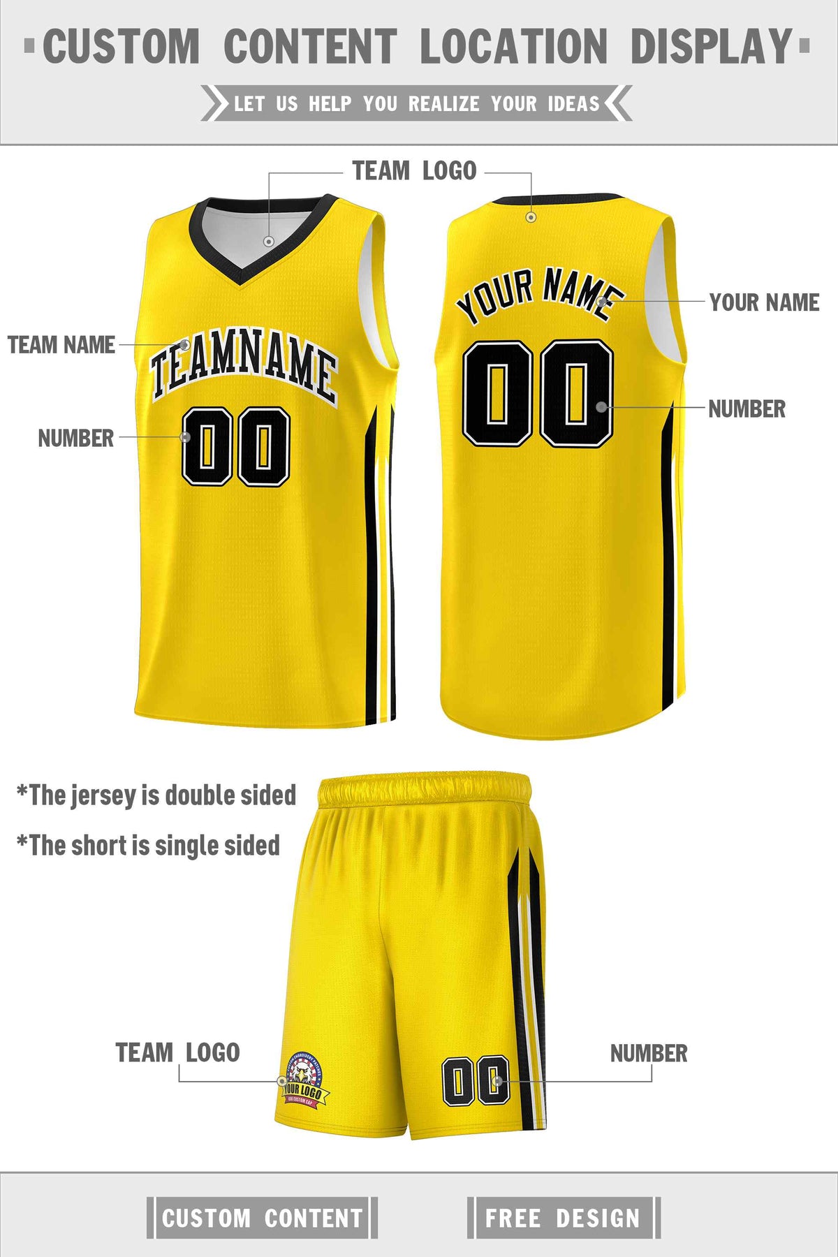 Custom Yellow Black-White Classic Sets Sports Uniform Basketball Jersey